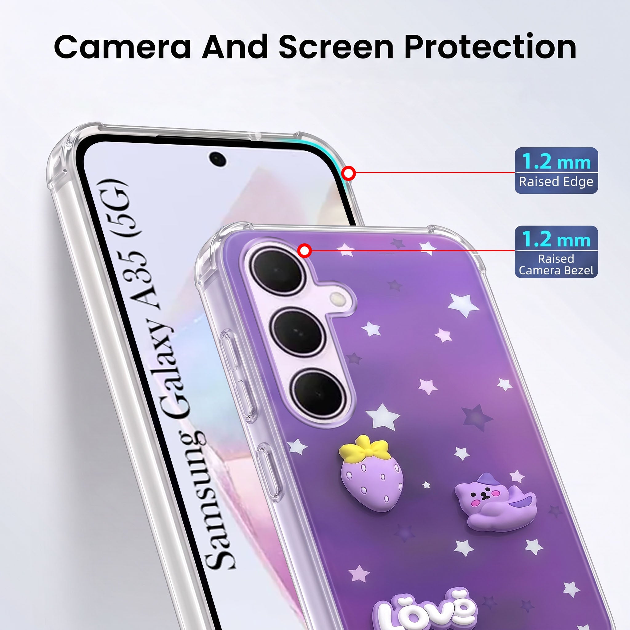 For Samsung Galaxy A35 5G Back Cover Case (3D Cute Cartoons | Hard Back Side Soft | Matte Premium Finish | HD Printing)