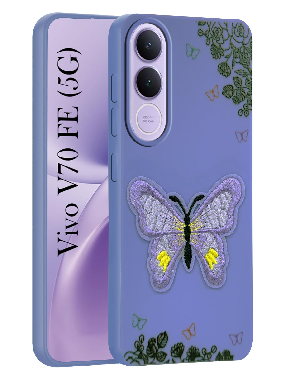 For Vivo V70 FE 5G Back Cover Case (Soft Butterfly Embroidery | Women Teen Girls | Camera Protection| Matte Silicone)