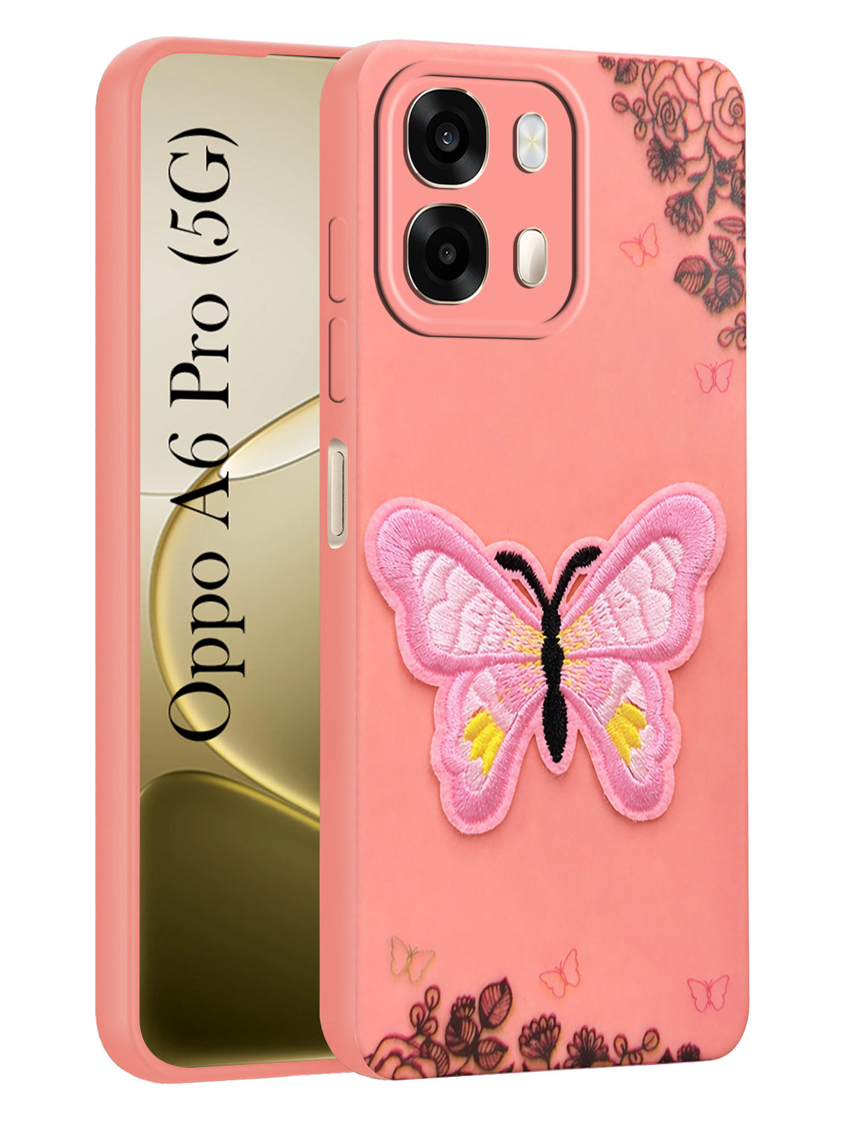 For Oppo A6 Pro Back Cover Case (Soft Butterfly Embroidery | Women Teen Girls | Camera Protection| Matte Silicone)