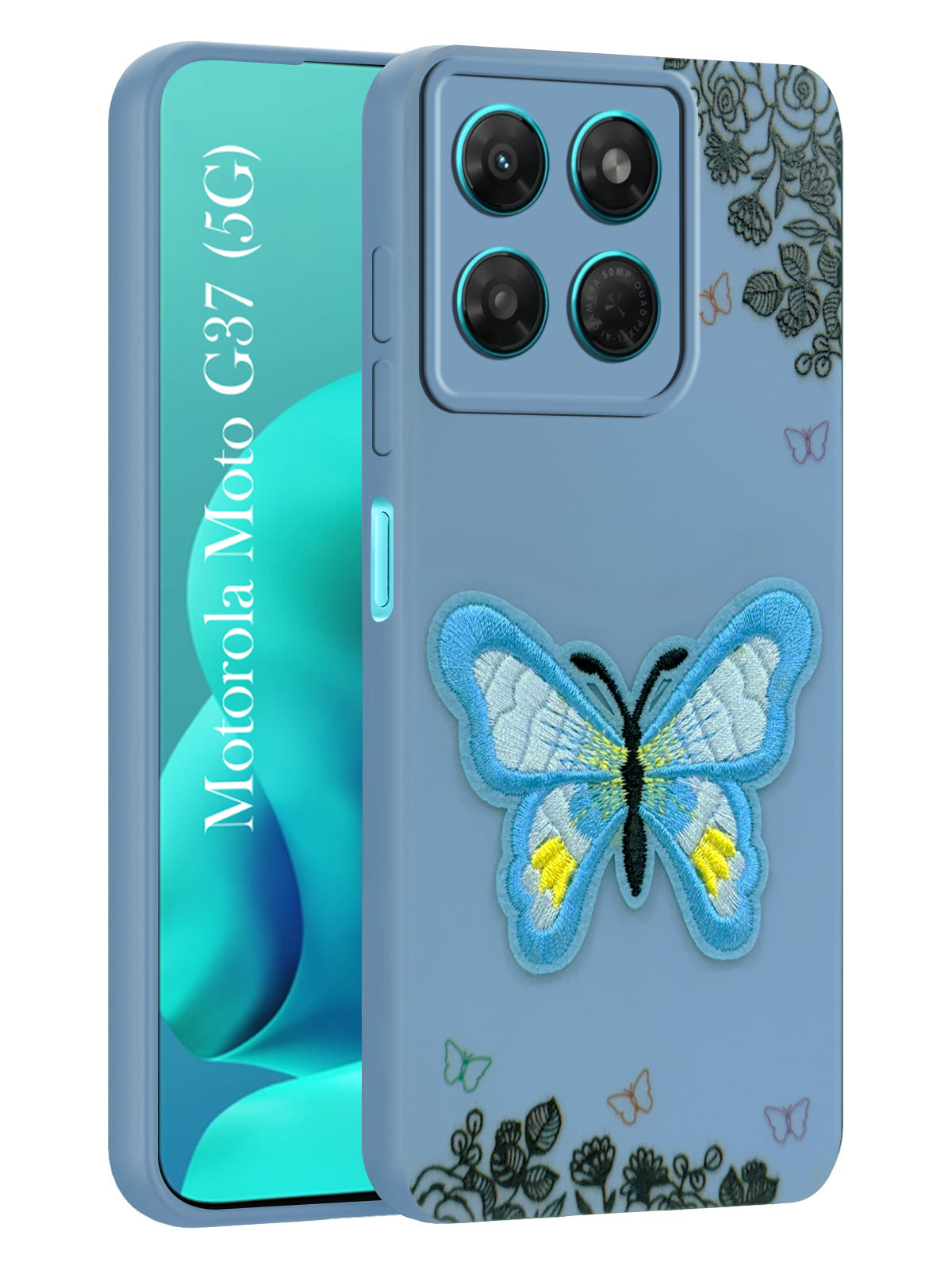 For Motorola Moto G37 Back Cover Case (Soft Butterfly Embroidery | Women Teen Girls | Camera Protection| Matte Silicone)