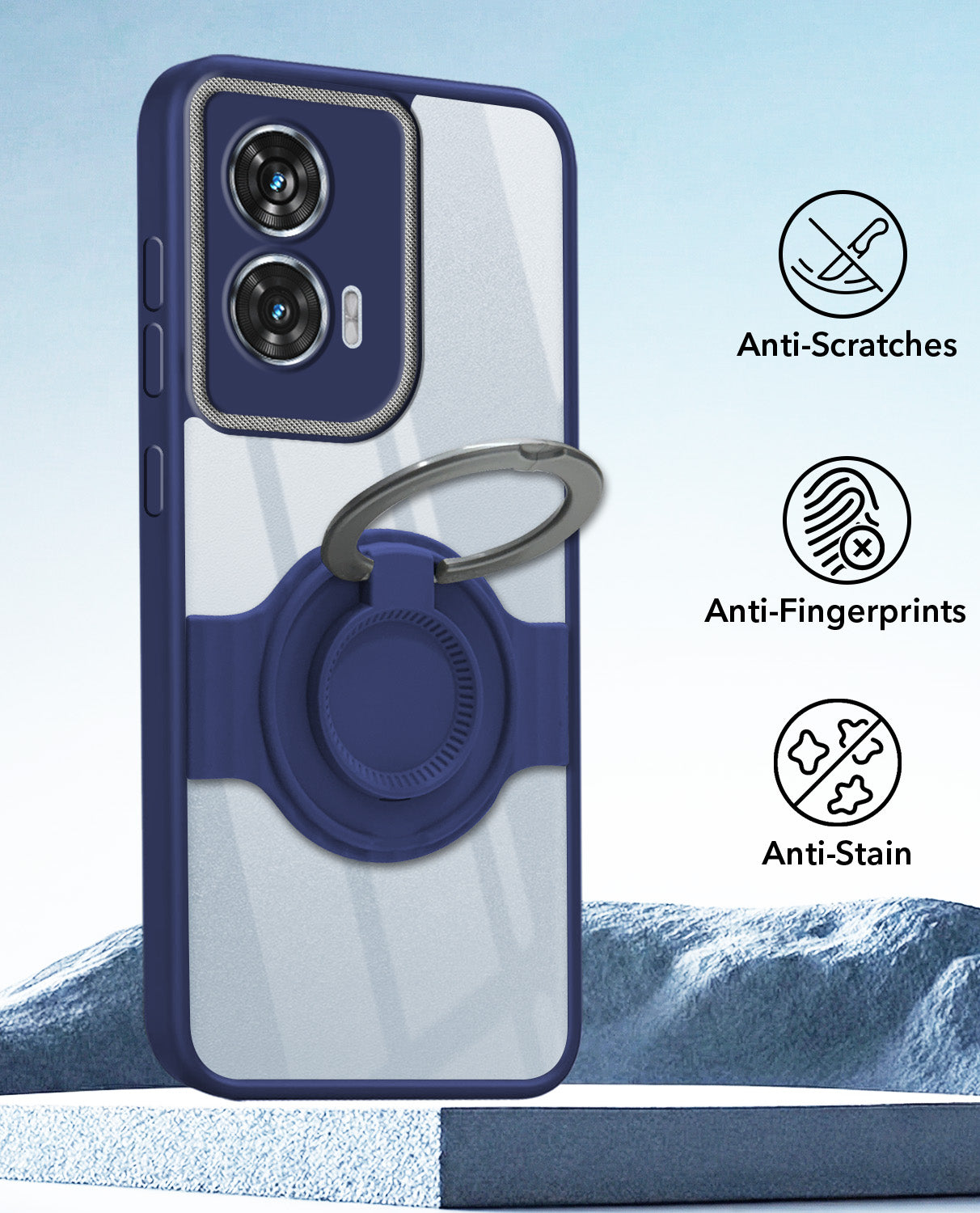 For Motorola Moto Edge 50 Fusion Back Cover Case with stand (Built-in Ring Holder Kickstand | Lifetime Anti Yellow | Camera Protection)