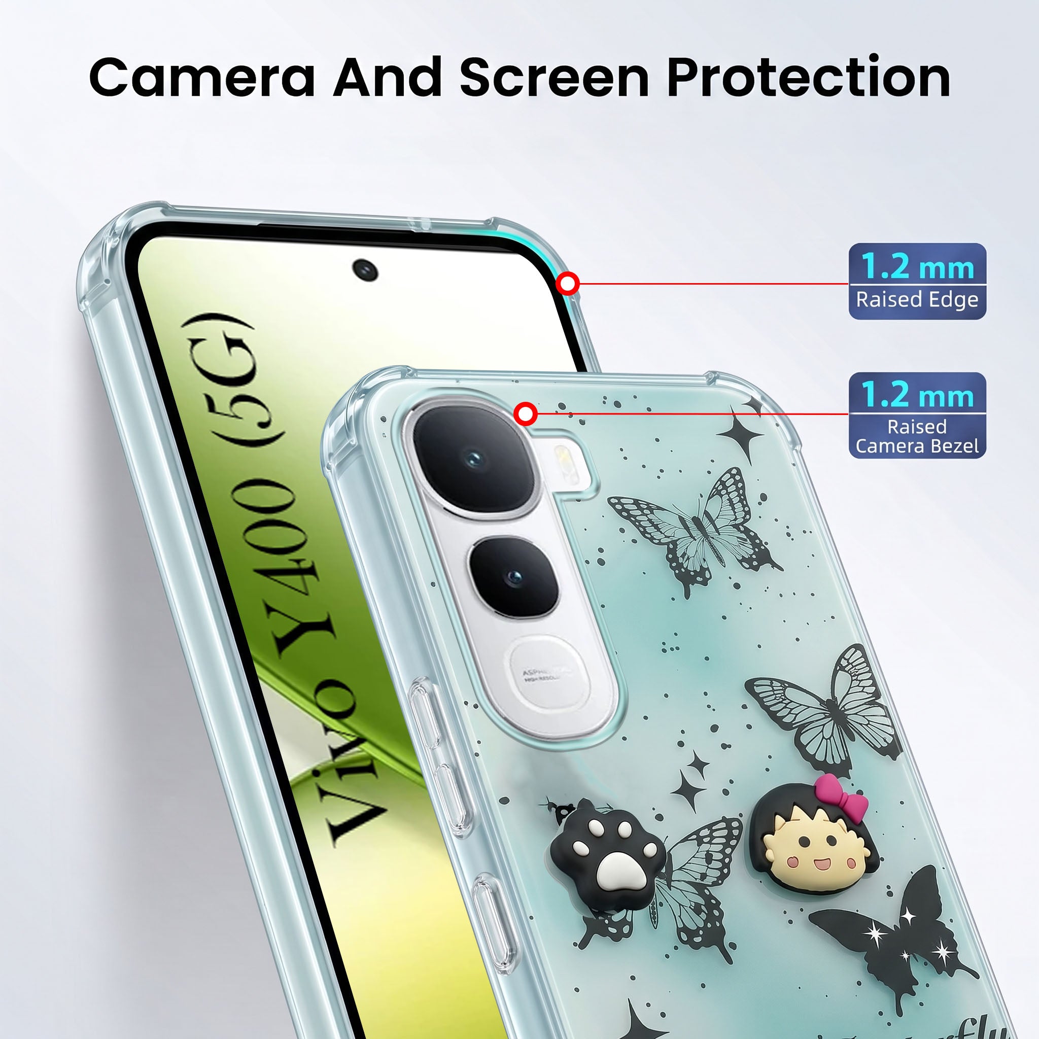 For Vivo Y400 Back Cover Case (3D Cute Cartoons | Hard Back Side Soft | Matte Premium Finish | HD Printing)