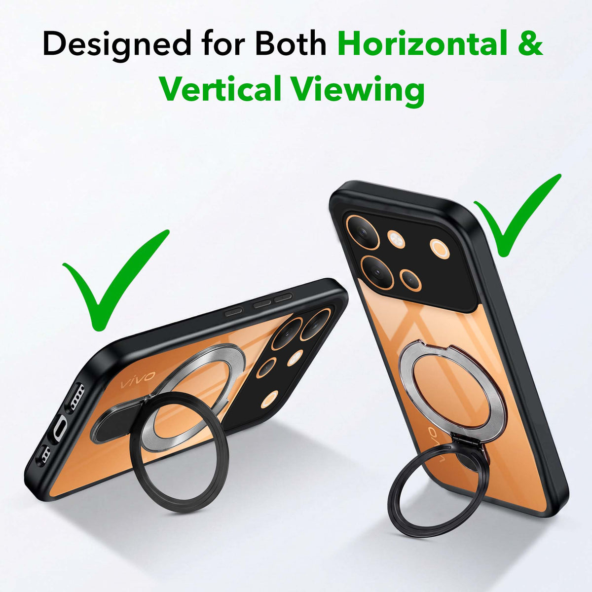 For Vivo V80 5G Back Cover Case (Kick Stand Ring Holder | Life time Anti Yellow | Camera Protection)