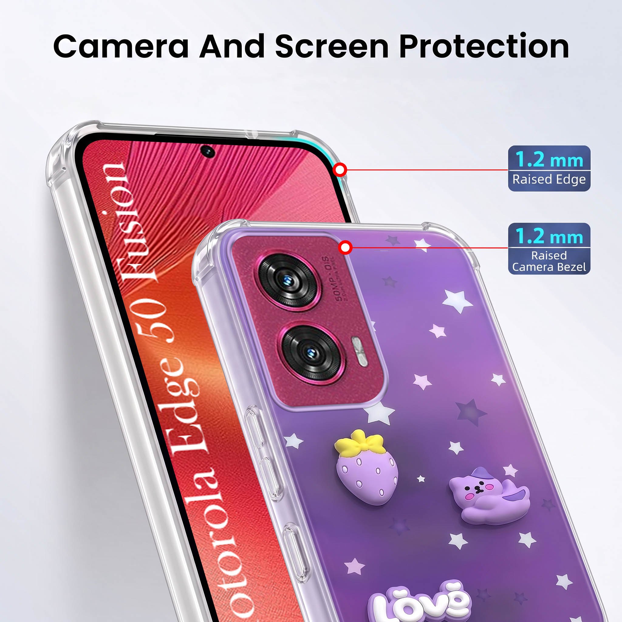 For Motorola Moto Edge 50 Fusion Back Cover Case (3D Cute Cartoons | Hard Back Side Soft | Matte Premium Finish | HD Printing)