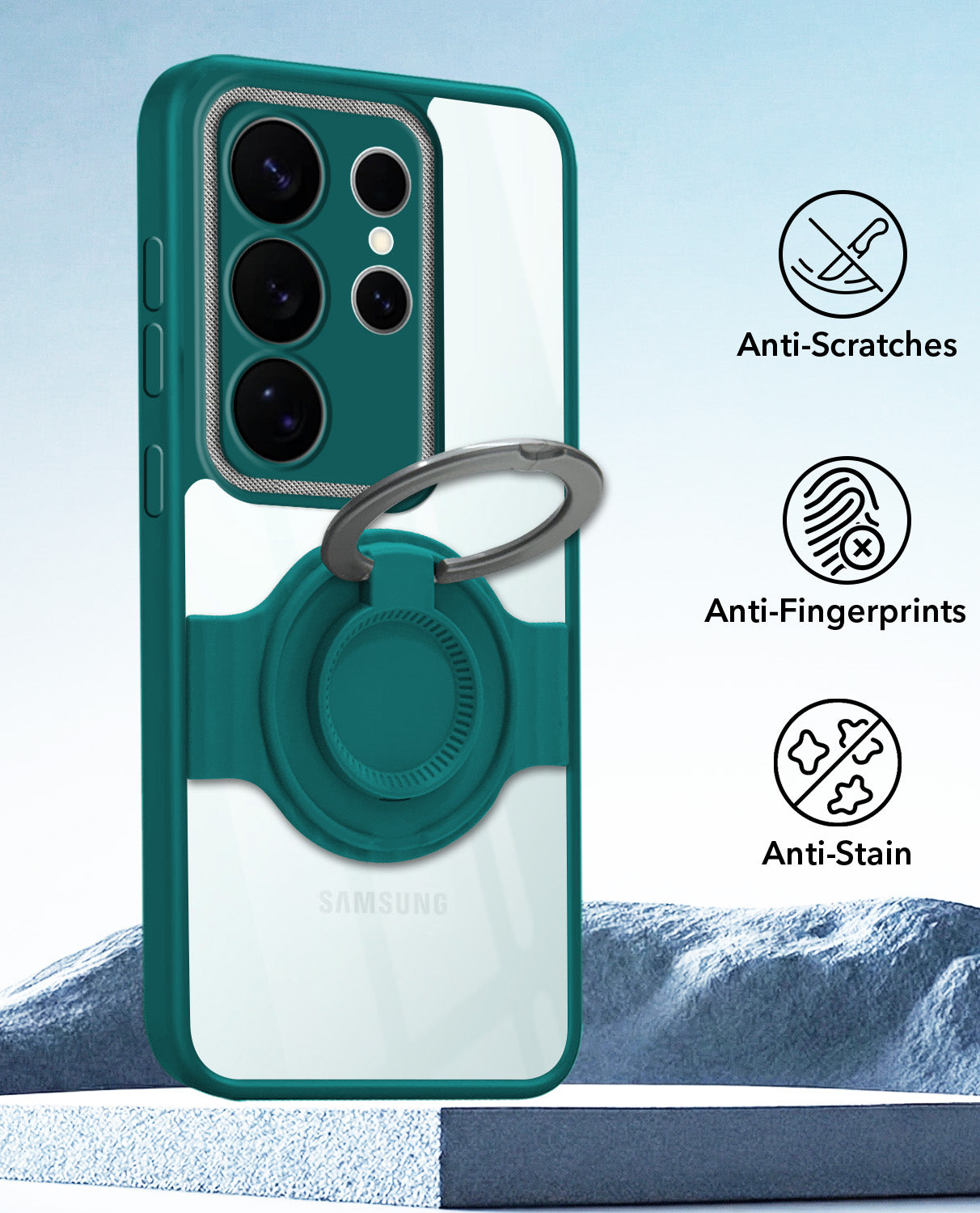 For Samsung Galaxy S26 Ultra Back Cover Case with stand (Built-in Ring Holder Kickstand | Lifetime Anti Yellow | Camera Protection)