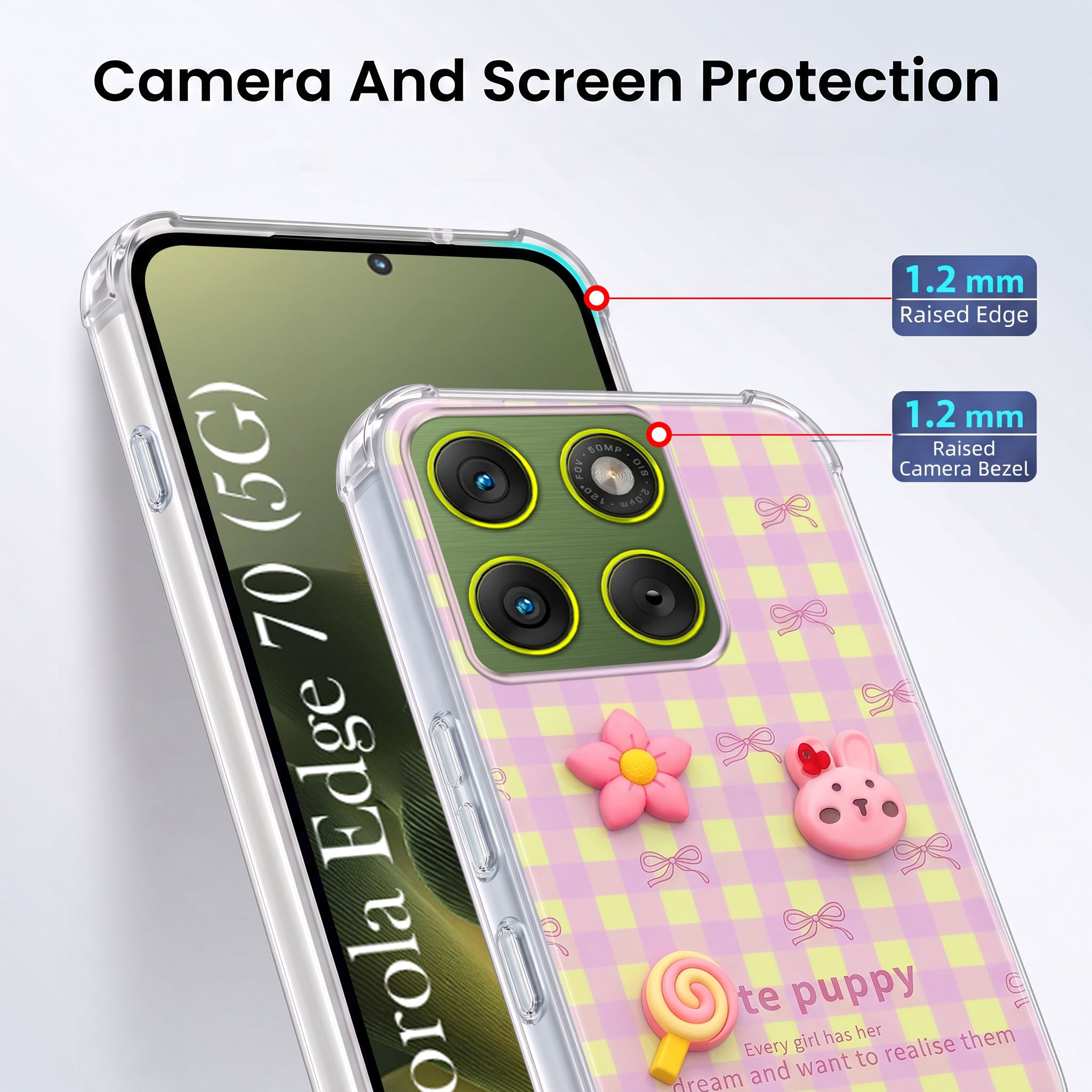 For Motorola Moto Edge 70 Back Cover Case (3D Cute Cartoons | Hard Back Side Soft | Matte Premium Finish | HD Printing)