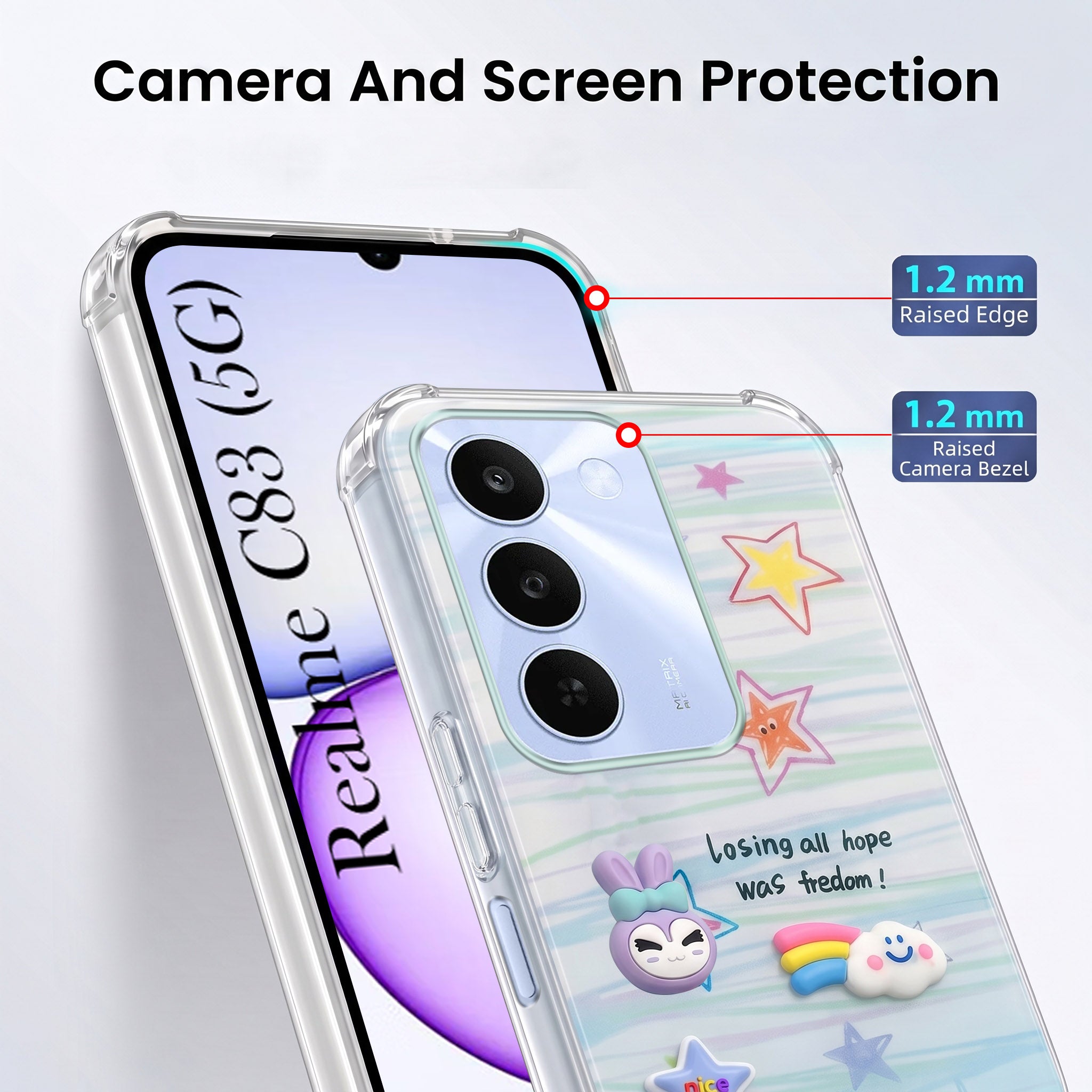 For Realme C83 5G Back Cover Case (3D Cute Cartoons | Hard Back Side Soft | Matte Premium Finish | HD Printing)