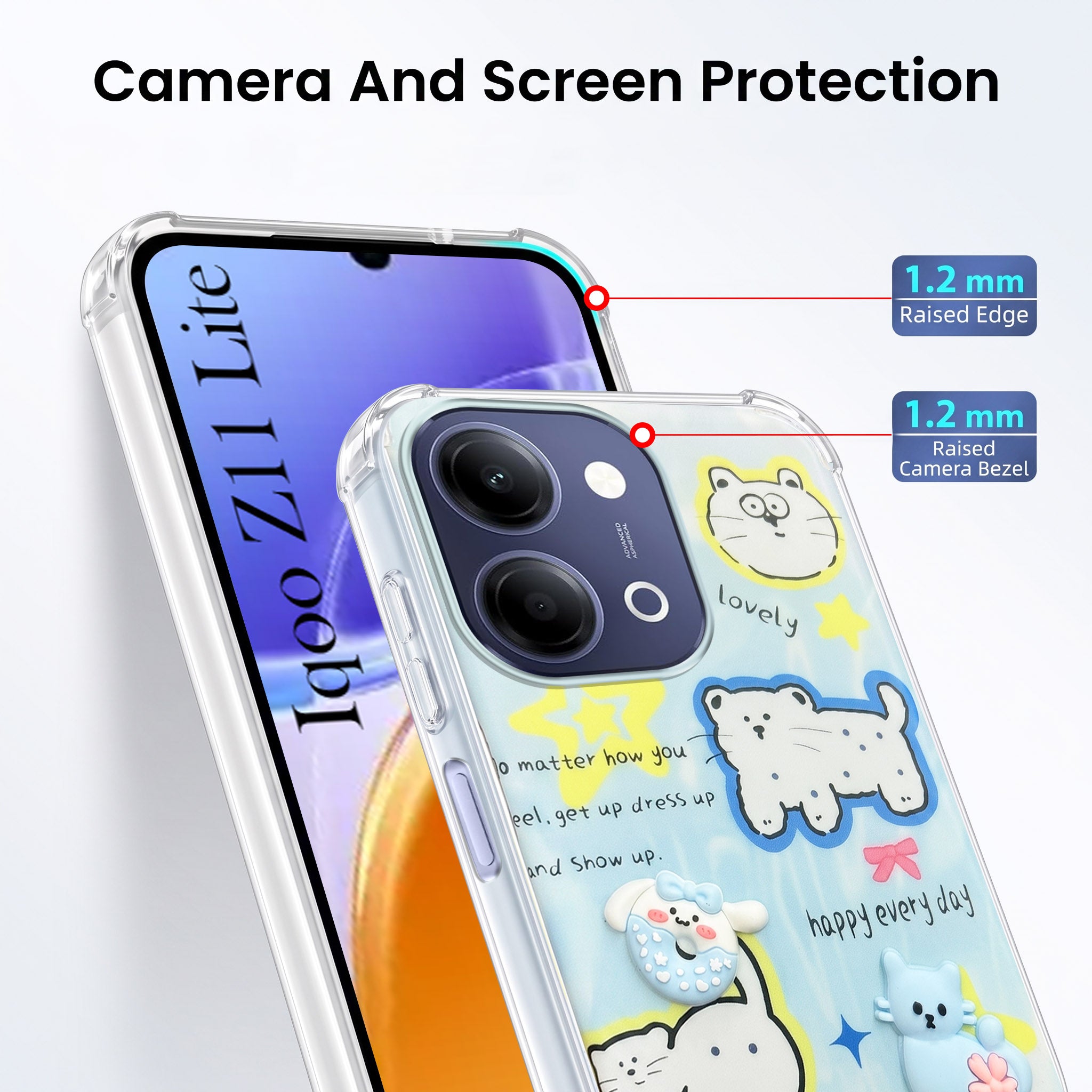 For Vivo iQOO Z11 Lite Back Cover Case (3D Cute Cartoons | Hard Back Side Soft | Matte Premium Finish | HD Printing)