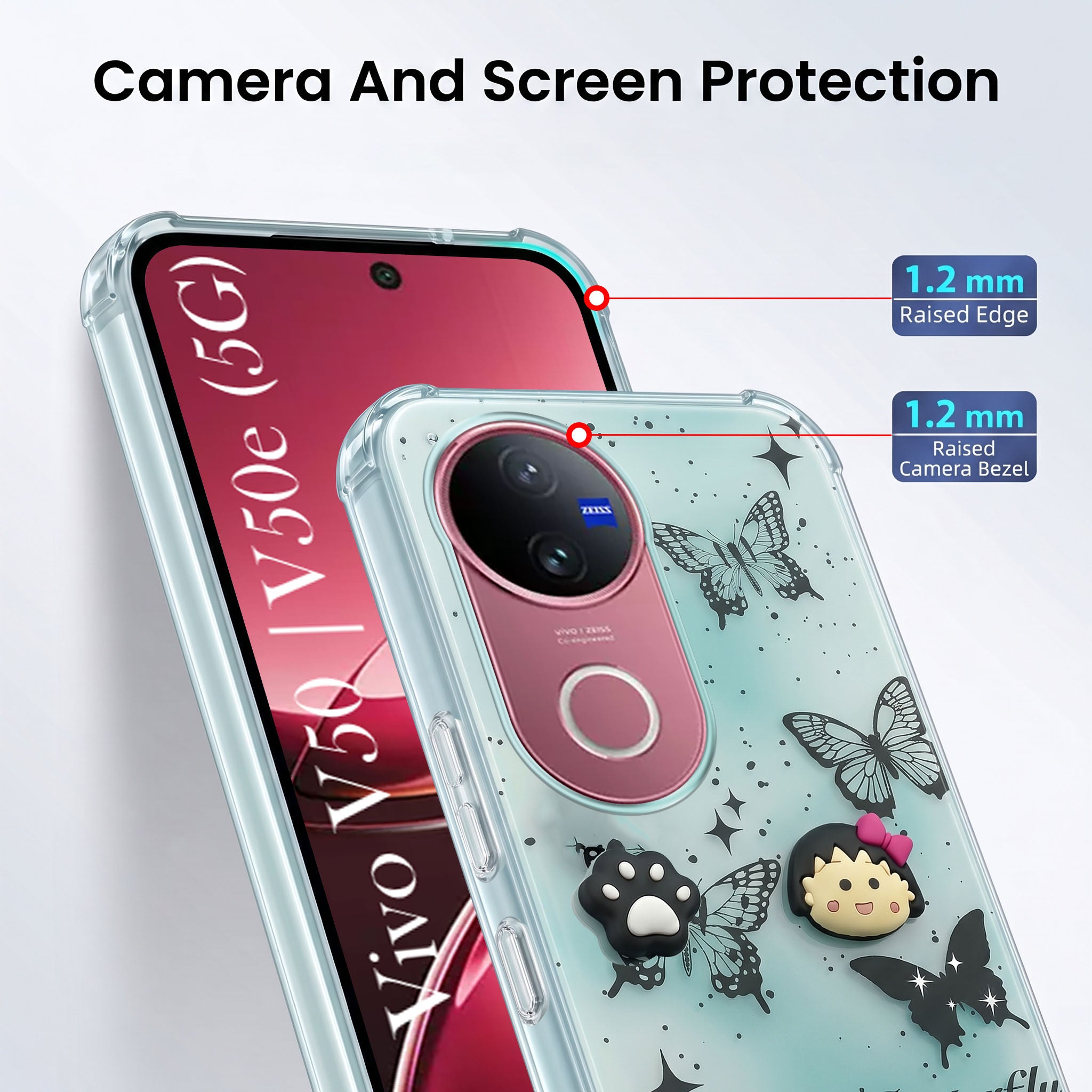 For Vivo V50 | Vivo V50e Back Cover Case (3D Cute Cartoons | Hard Back Side Soft | Matte Premium Finish | HD Printing)