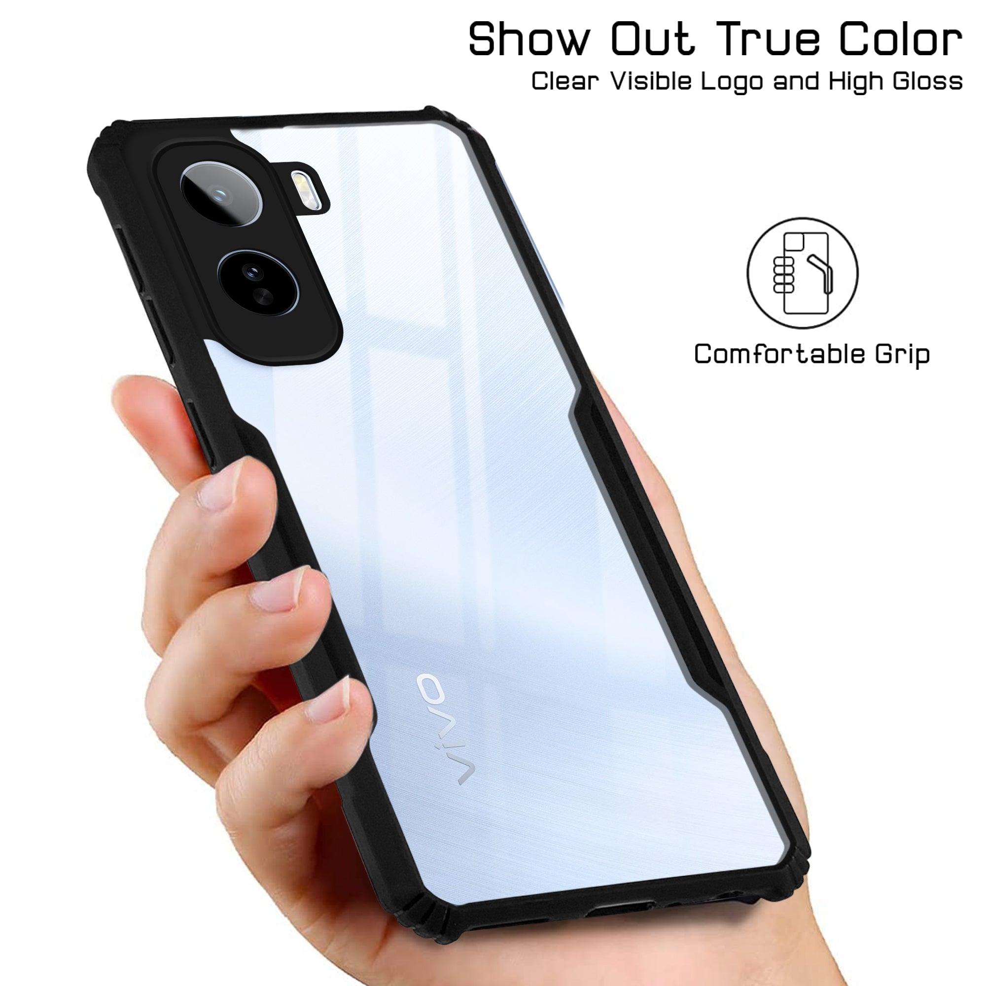 For Vivo T5 Pro 5G Back Cover Case Hybrid (Shockproof with Polycarbonate Clear Panel | Professional Black)