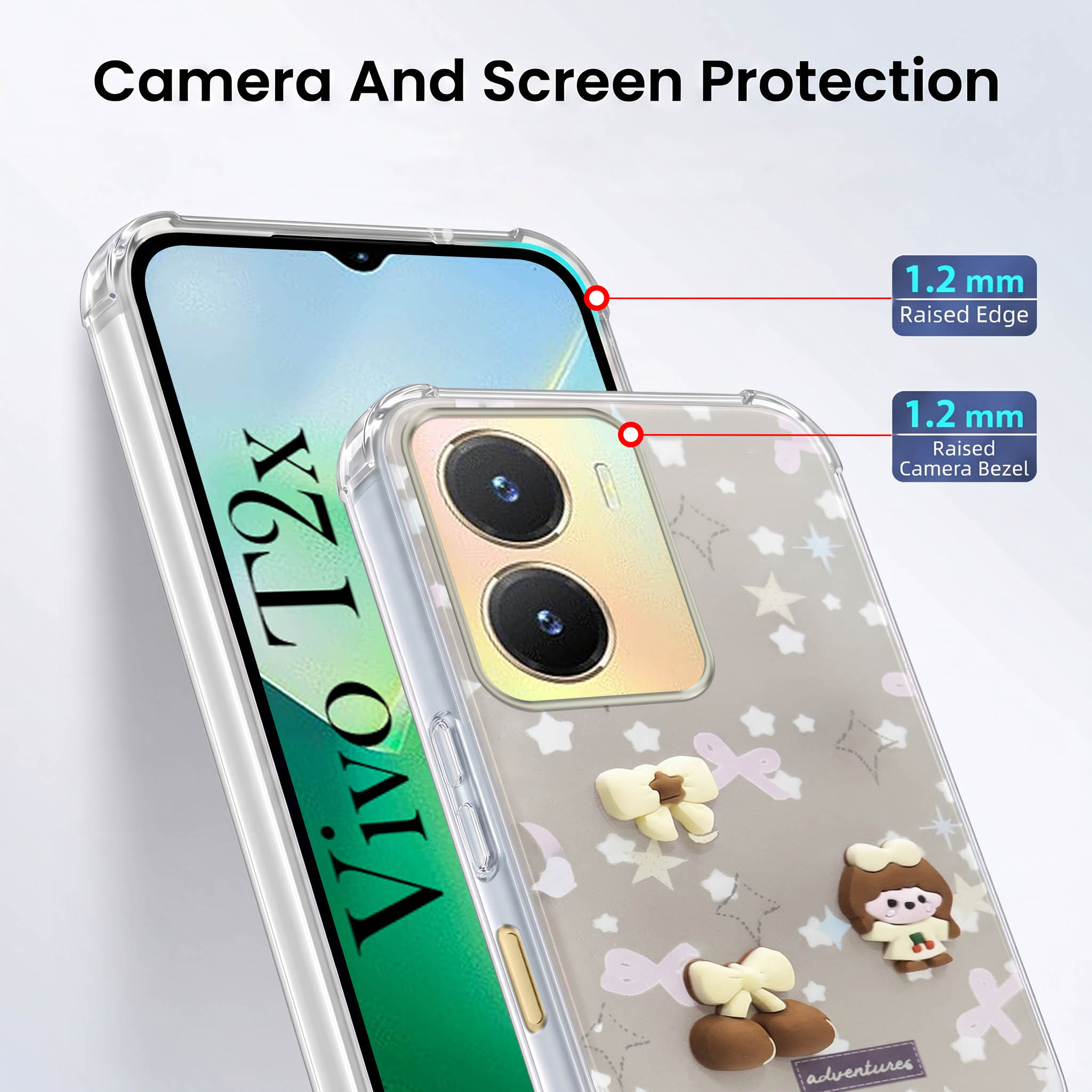 For Vivo T2x Back Cover Case (3D Cute Cartoons | Hard Back Side Soft | Matte Premium Finish | HD Printing)