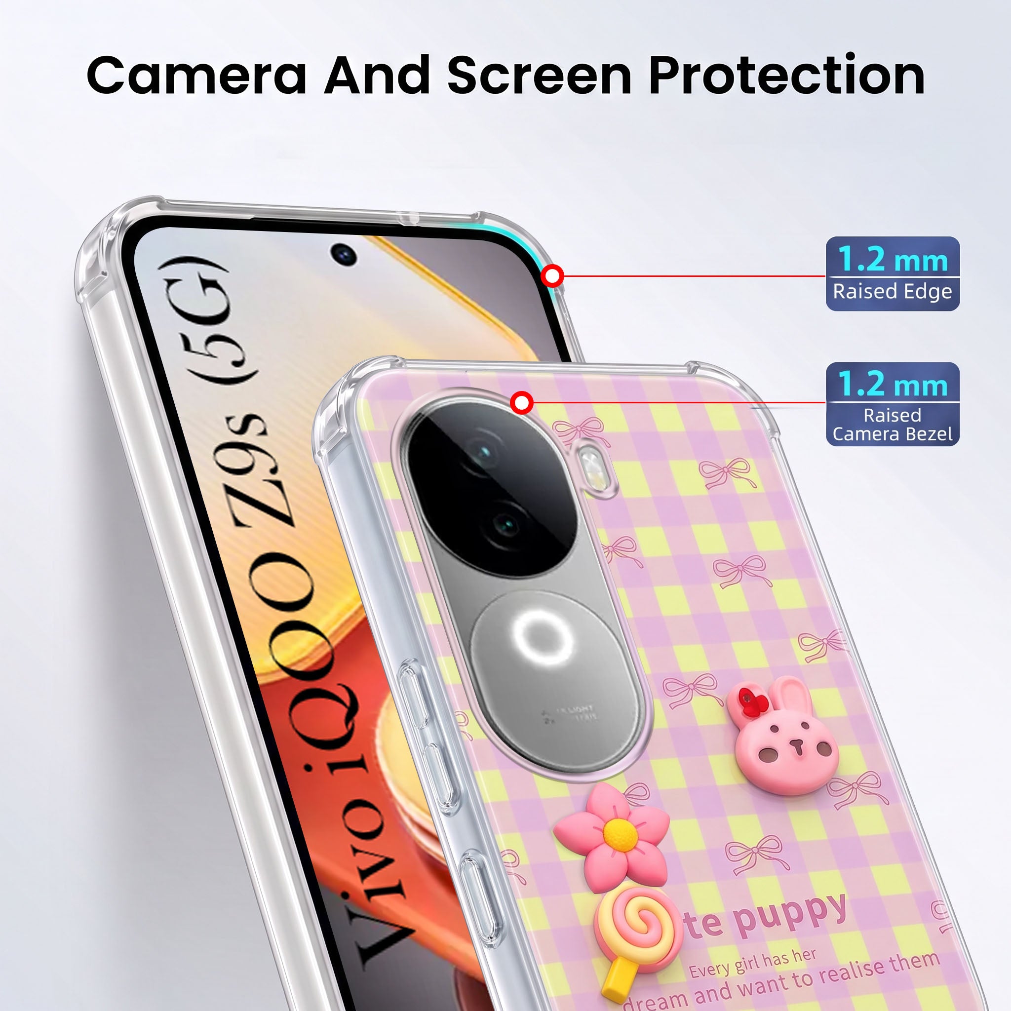 For Vivo iQOO Z9s Back Cover Case (3D Cute Cartoons | Hard Back Side Soft | Matte Premium Finish | HD Printing)