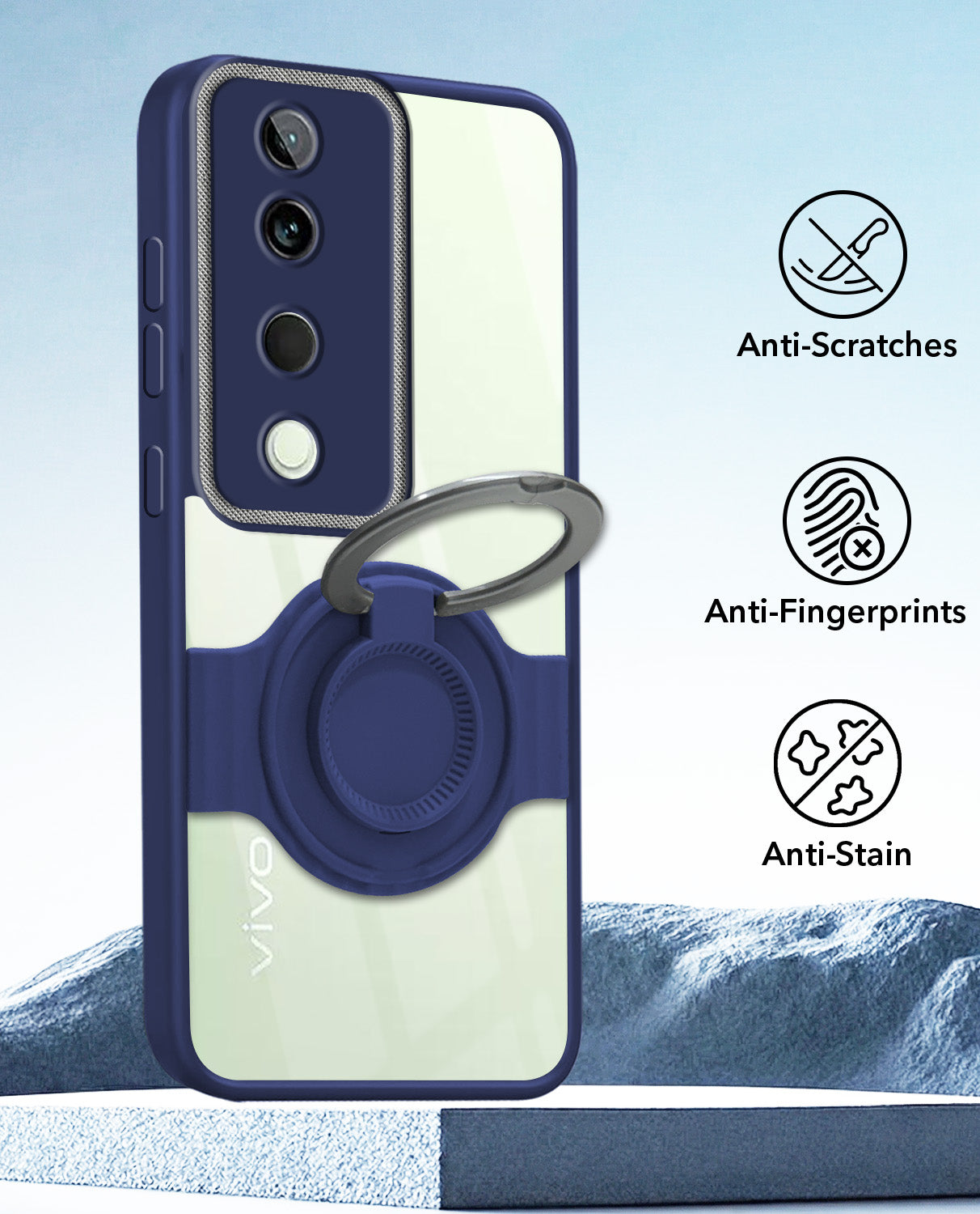 For Vivo T3 Ultra Back Cover Case with stand (Built-in Ring Holder Kickstand | Lifetime Anti Yellow | Camera Protection)