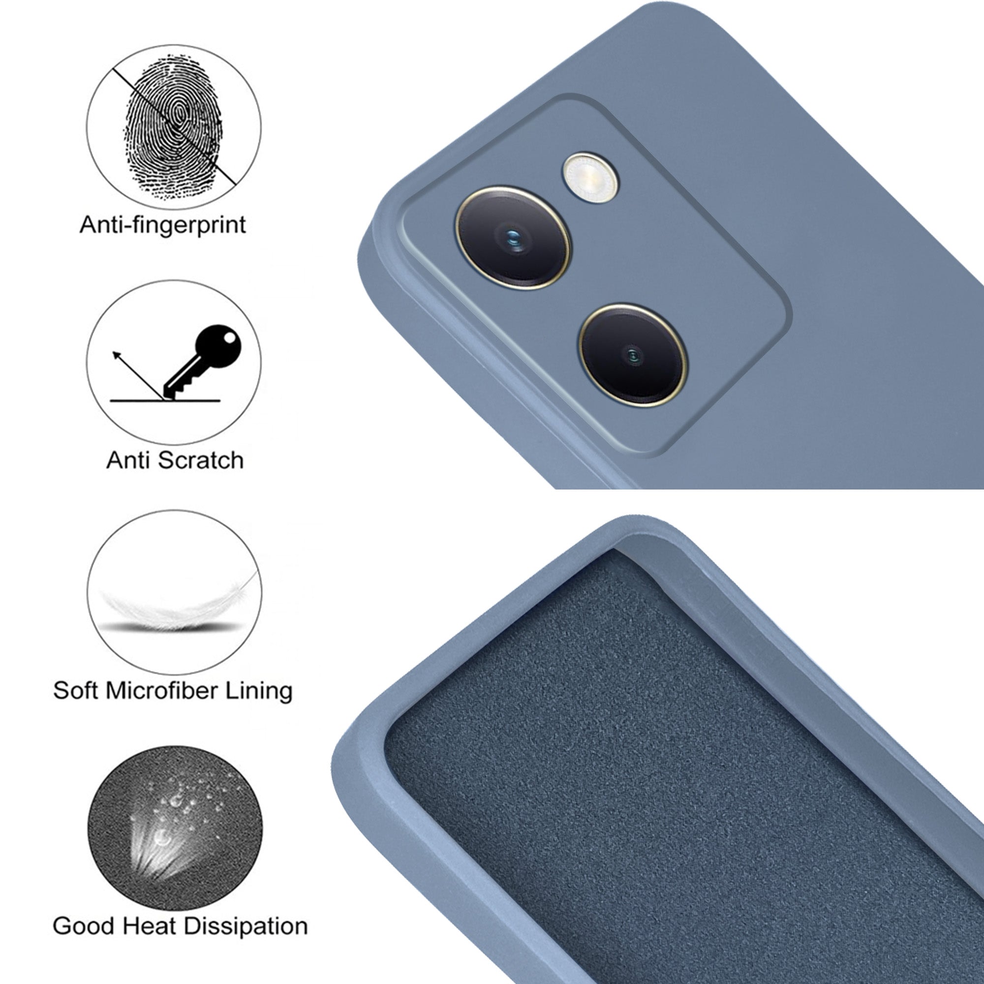 For Vivo Y300 Plus Back Cover Case ( Matte Finish Silicone with Inside Fiber cloth)