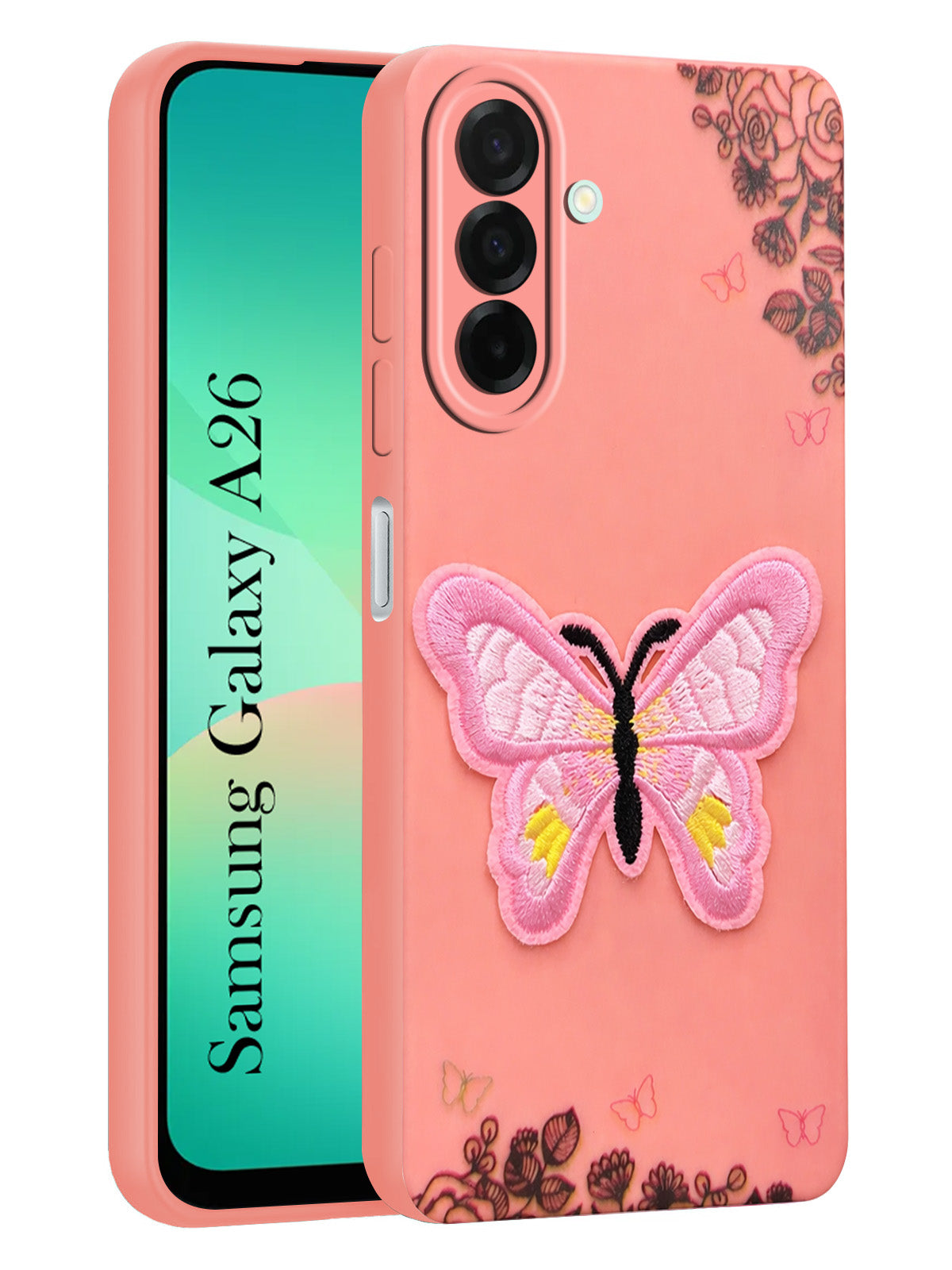 For Samsung Galaxy A26 5G Back Cover Case (Soft Butterfly Embroidery | Women Teen Girls | Camera Protection| Matte Silicone)