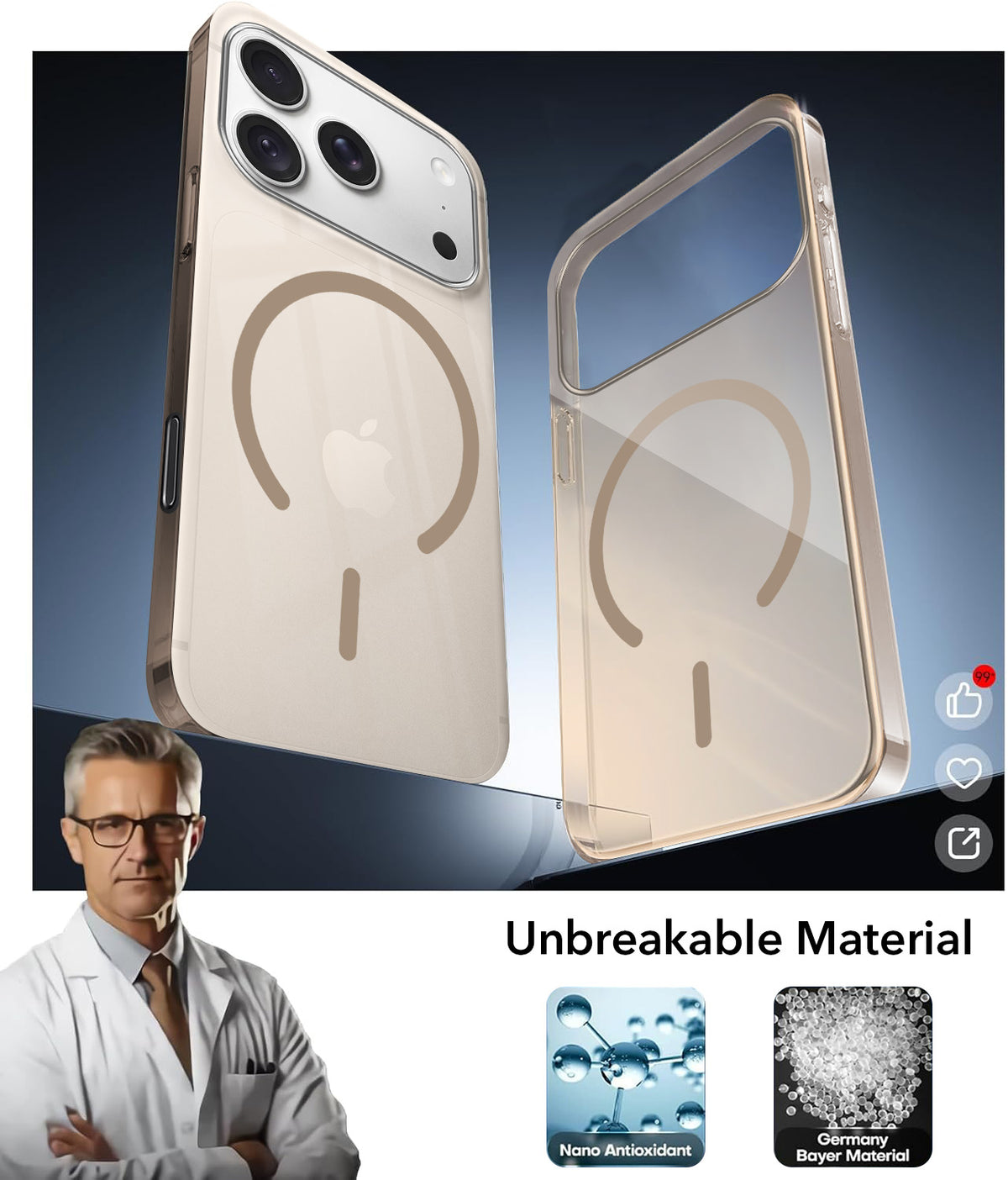 For Apple iPhone 18 Pro Back Cover Case Crystal Anti Yellow (MagSafe Wireless Charging Support |Camera Protection Bump)