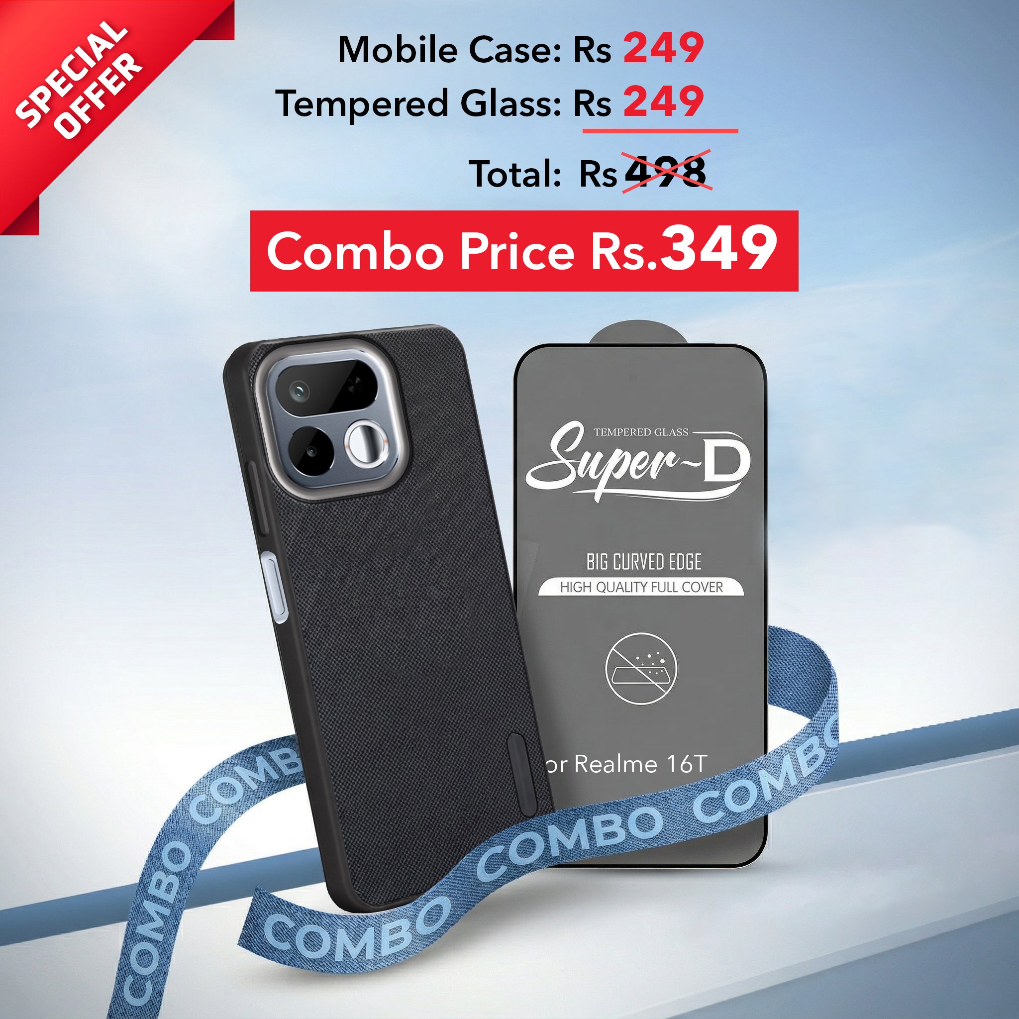 For Realme 16T 5G Combo (Textured Grip Design | Micro-Fiber Cloth Inside | Oleophobic Coating Screen Glass)