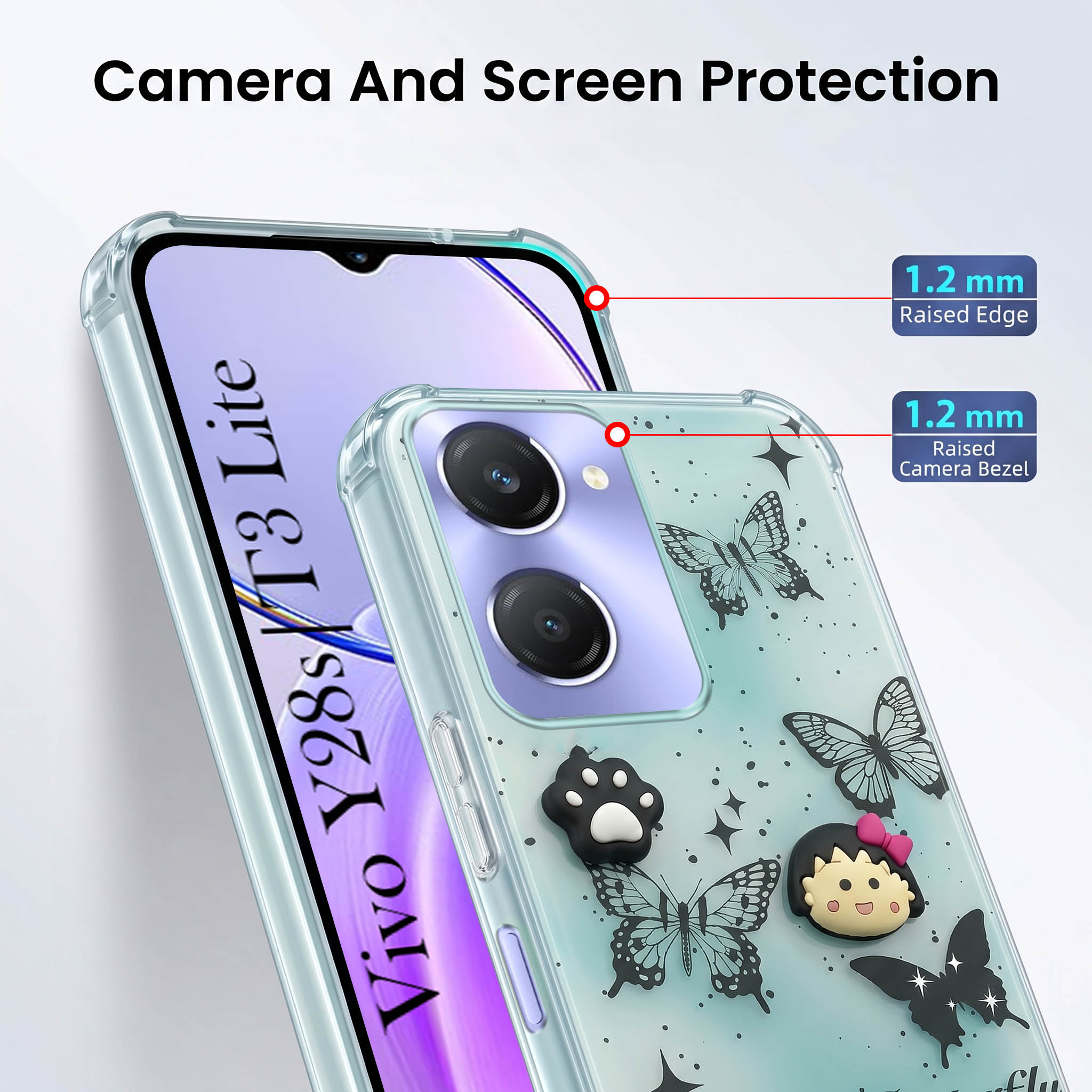 For Vivo Y28s 5G | Vivo T3 Lite 5G Back Cover Case (3D Cute Cartoons | Hard Back Side Soft | Matte Premium Finish | HD Printing)
