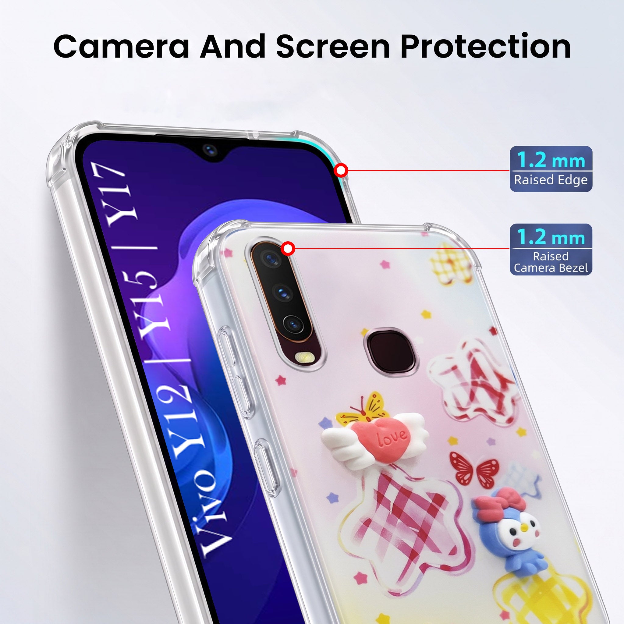 For Vivo Y12 | Y15 | Y17 Back Cover Case (3D Cute Cartoons | Hard Back Side Soft | Matte Premium Finish | HD Printing)