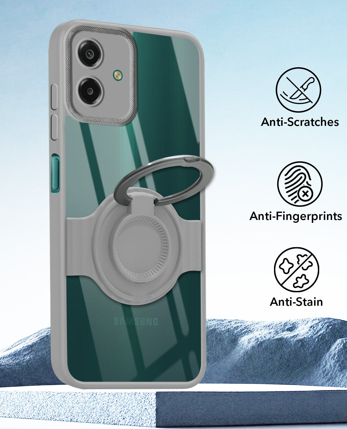 For Samsung Galaxy M07 | Samsung Galaxy F07 Back Cover Case with stand (Built-in Ring Holder Kickstand | Lifetime Anti Yellow | Camera Protection)