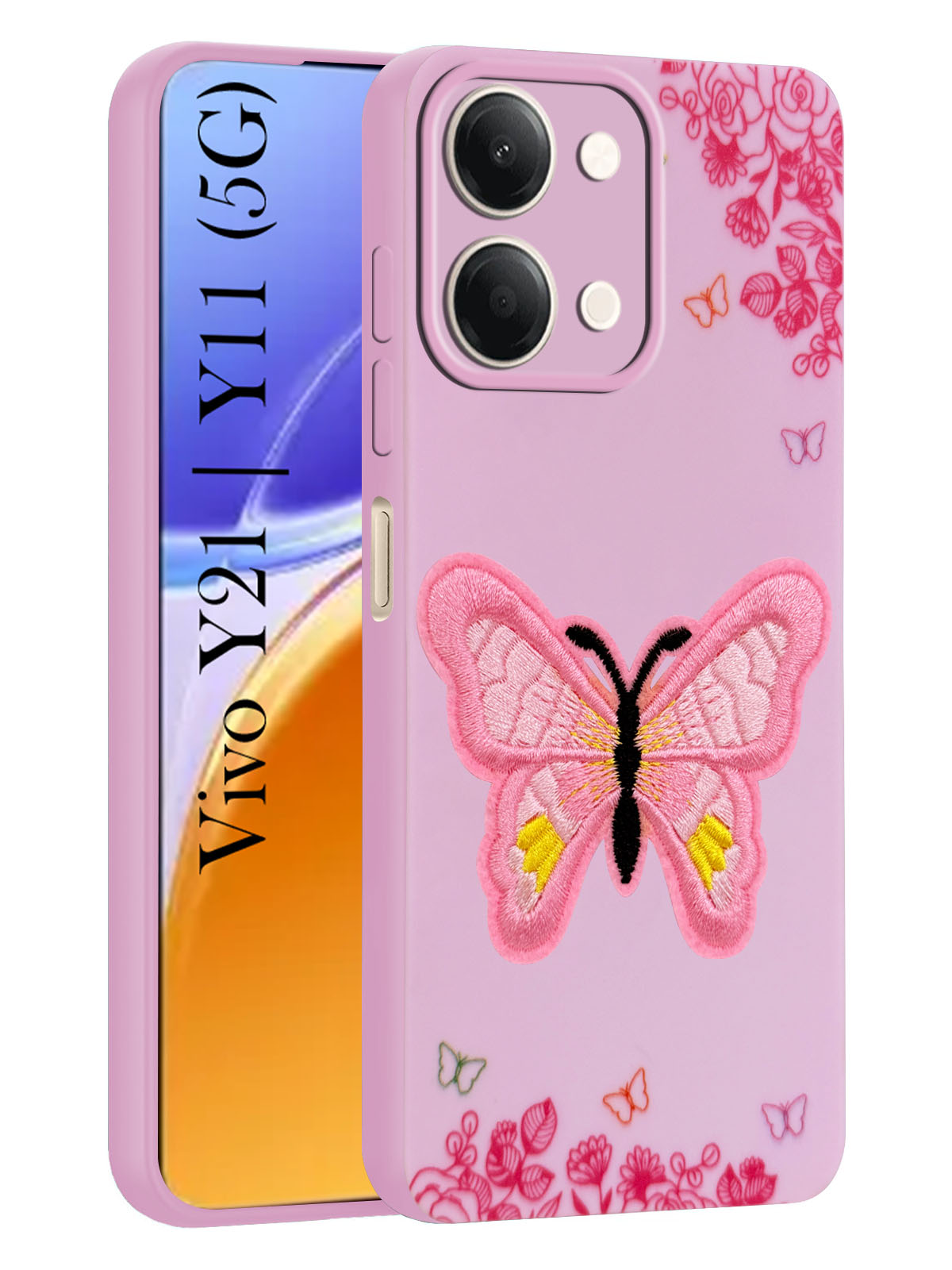 For Vivo Y11 | Vivo Y21 5G Back Cover Case (Soft Butterfly Embroidery | Women Teen Girls | Camera Protection| Matte Silicone)