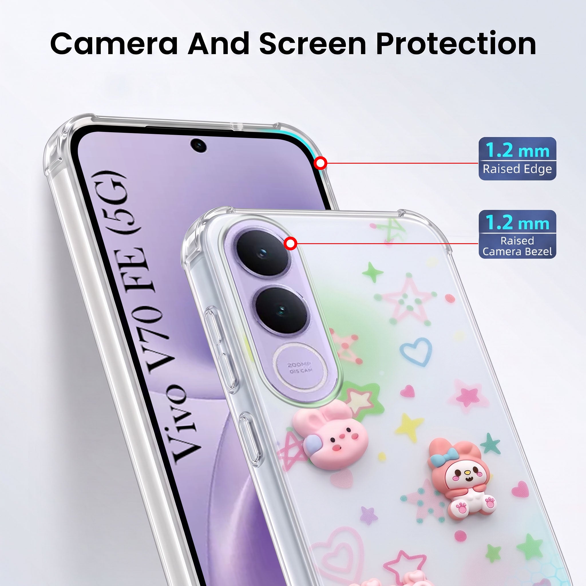For Vivo V70 FE 5G Back Cover Case (3D Cute Cartoons | Hard Back Side Soft | Matte Premium Finish | HD Printing)