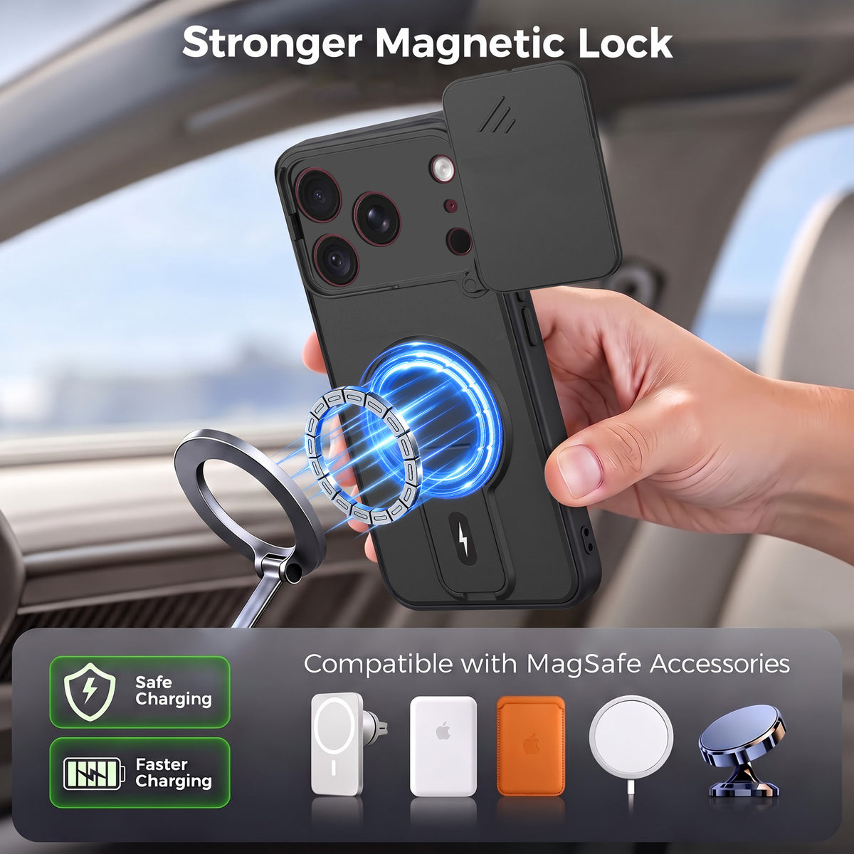 For Apple iPhone 18 Pro Back Case Cover Metallic (Hybrid Armor Kickstand | Sliding Shutter Camera Protection | MagSafe Compatible)
