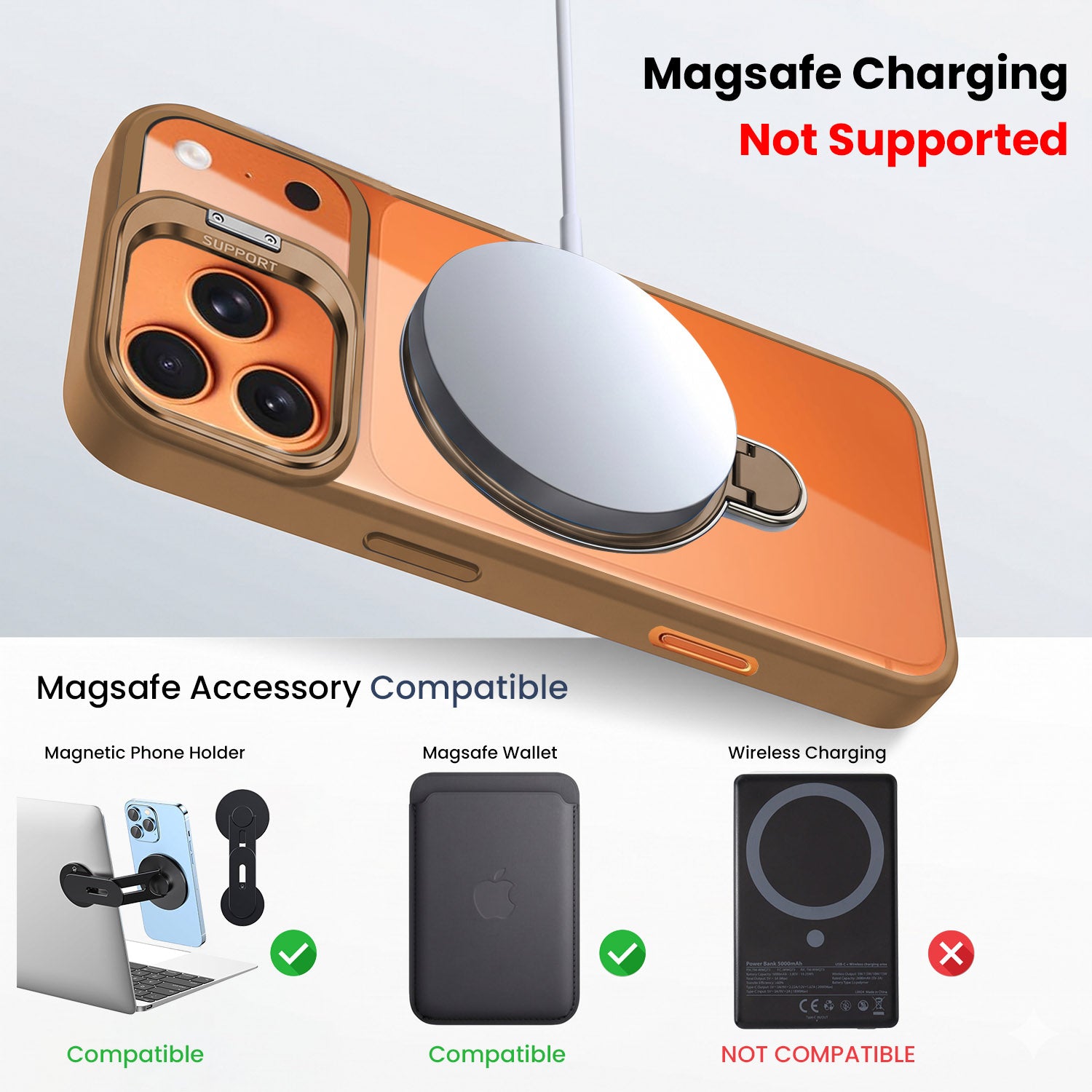 For Apple iPhone 17 Pro Max Back Cover Case Crystal (Lifetime Anti Yellow | Magnetic Ring Stand | Camera Lens Protection | MagSafe Compatible)