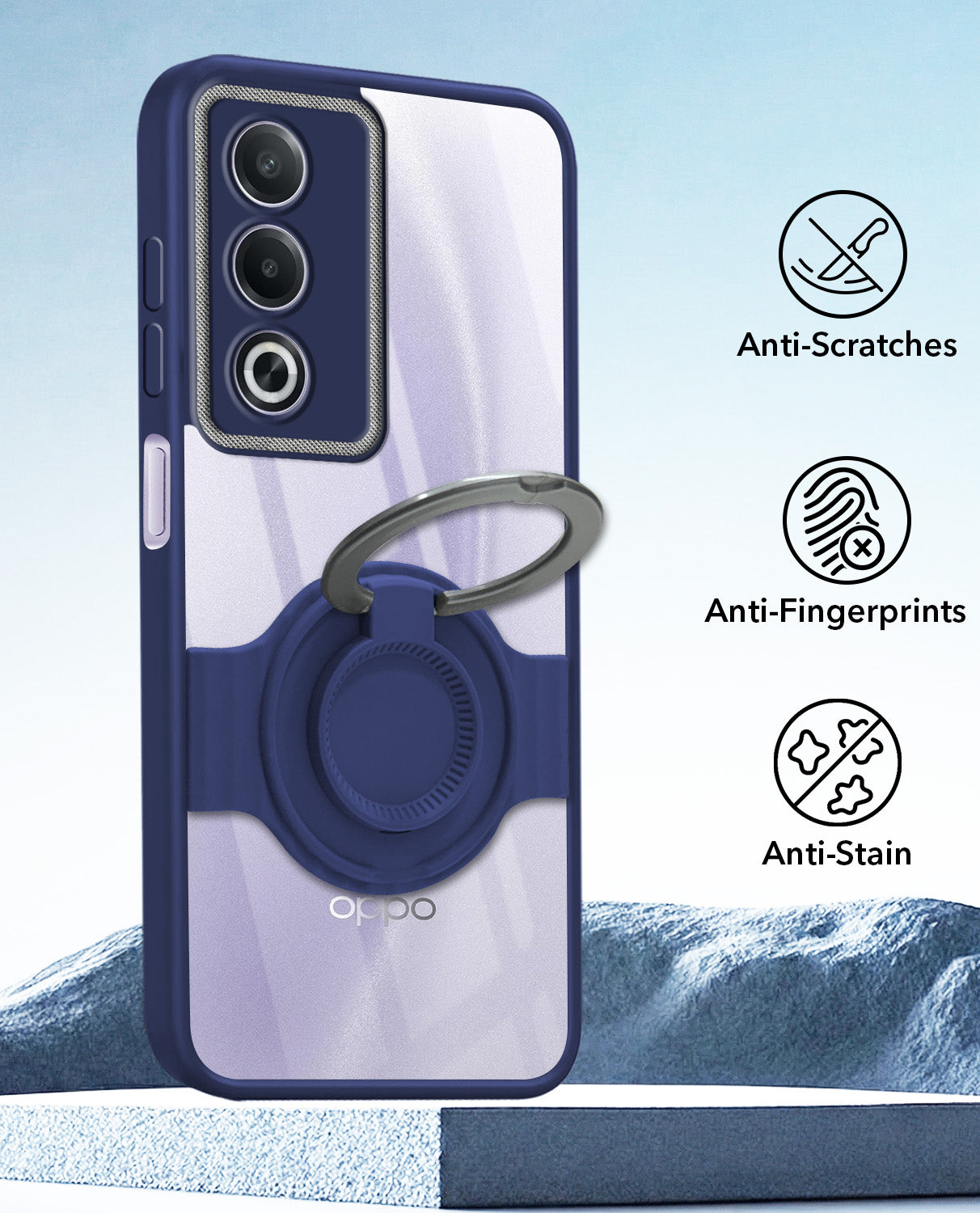 For Oppo A3 Pro 5G Back Cover Case with stand (Built-in Ring Holder Kickstand | Lifetime Anti Yellow | Camera Protection)