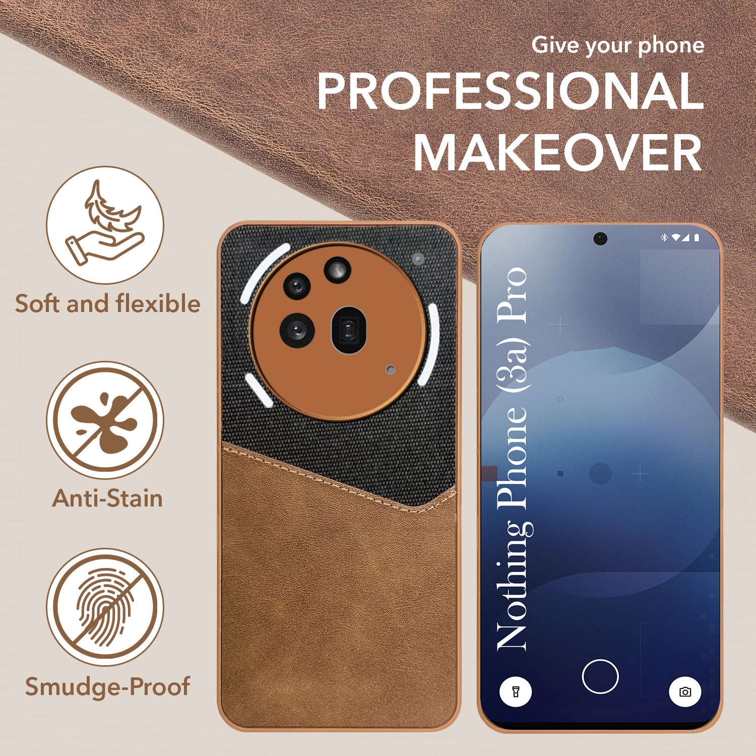 For Nothing Phone 3A Pro 5G Back Cover Case  (Dual PU Leather Stitch | Professional Minimalist | Soft and Flexible)