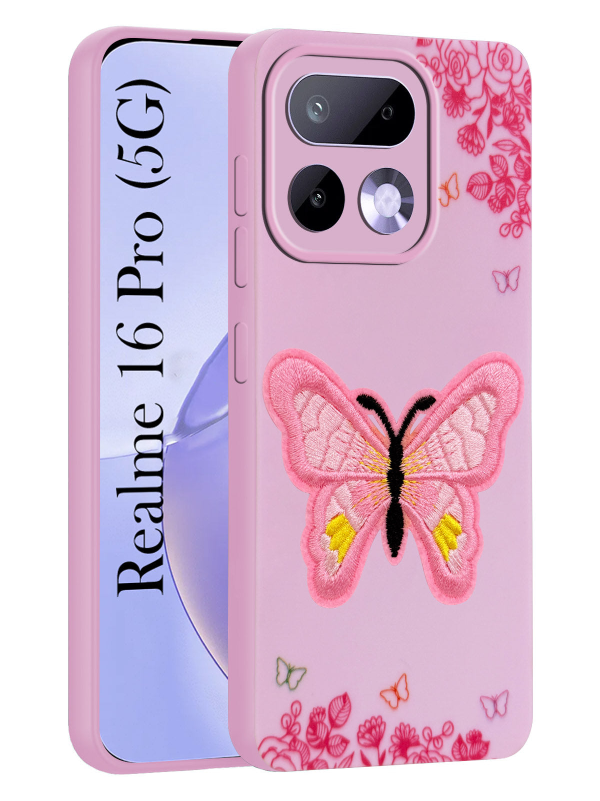 For Realme 16 Pro Back Cover Case (Soft Butterfly Embroidery | Women Teen Girls | Camera Protection| Matte Silicone)