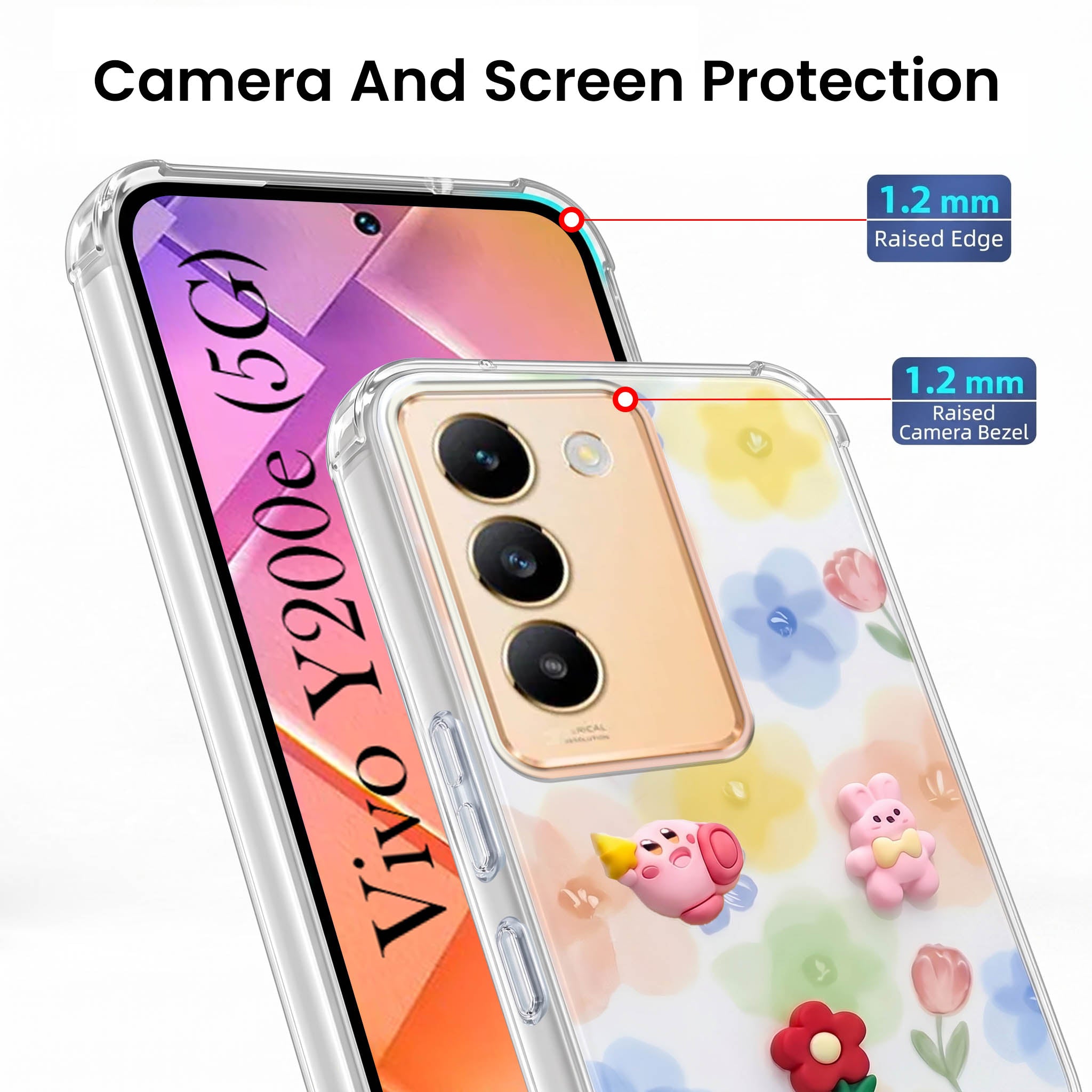 For Vivo Y200e Back Cover Case (3D Cute Cartoons | Hard Back Side Soft | Matte Premium Finish | HD Printing)