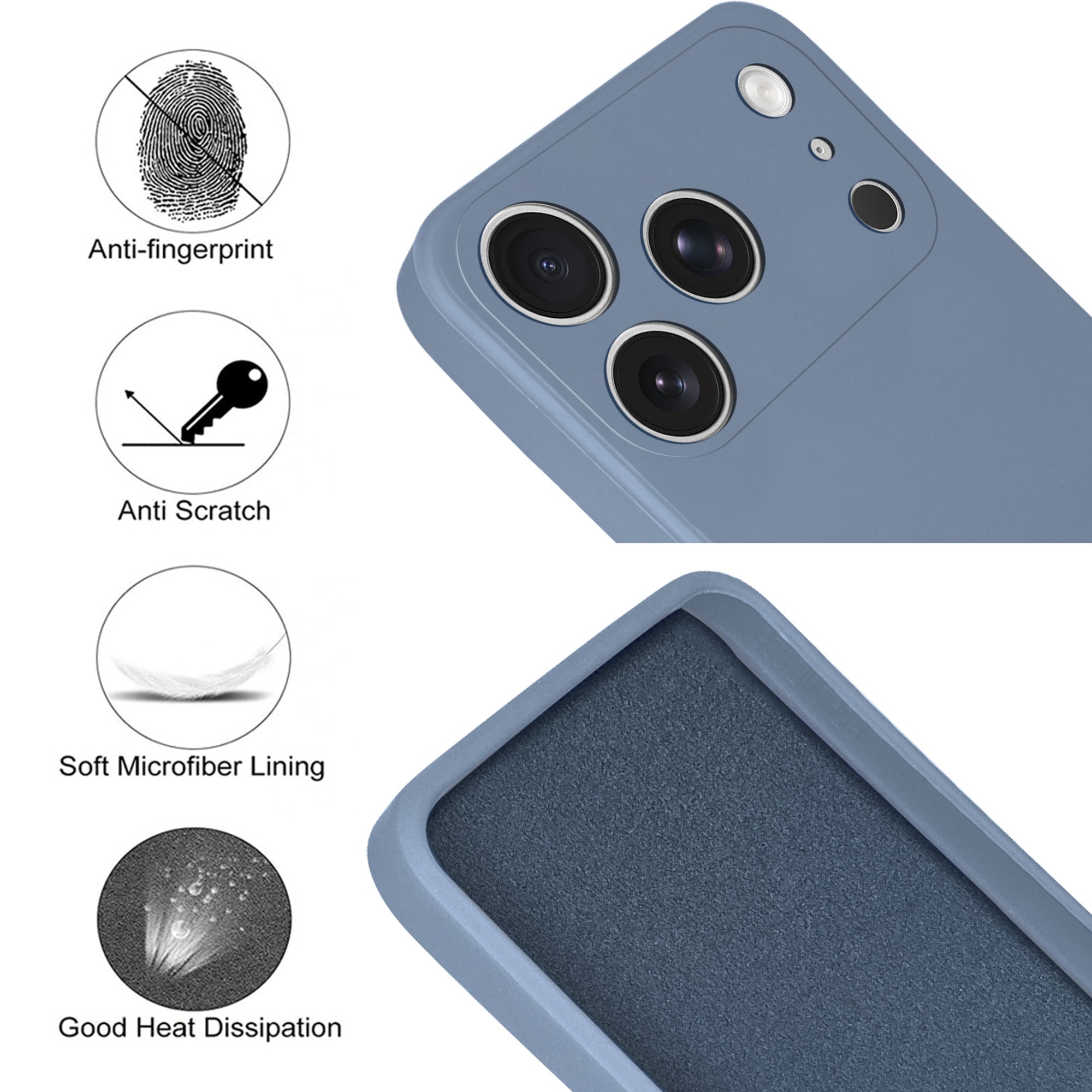 For Apple iPhone 17 Pro Back Cover Case (Matte Finish Silicone with Inside Fiber Cloth)