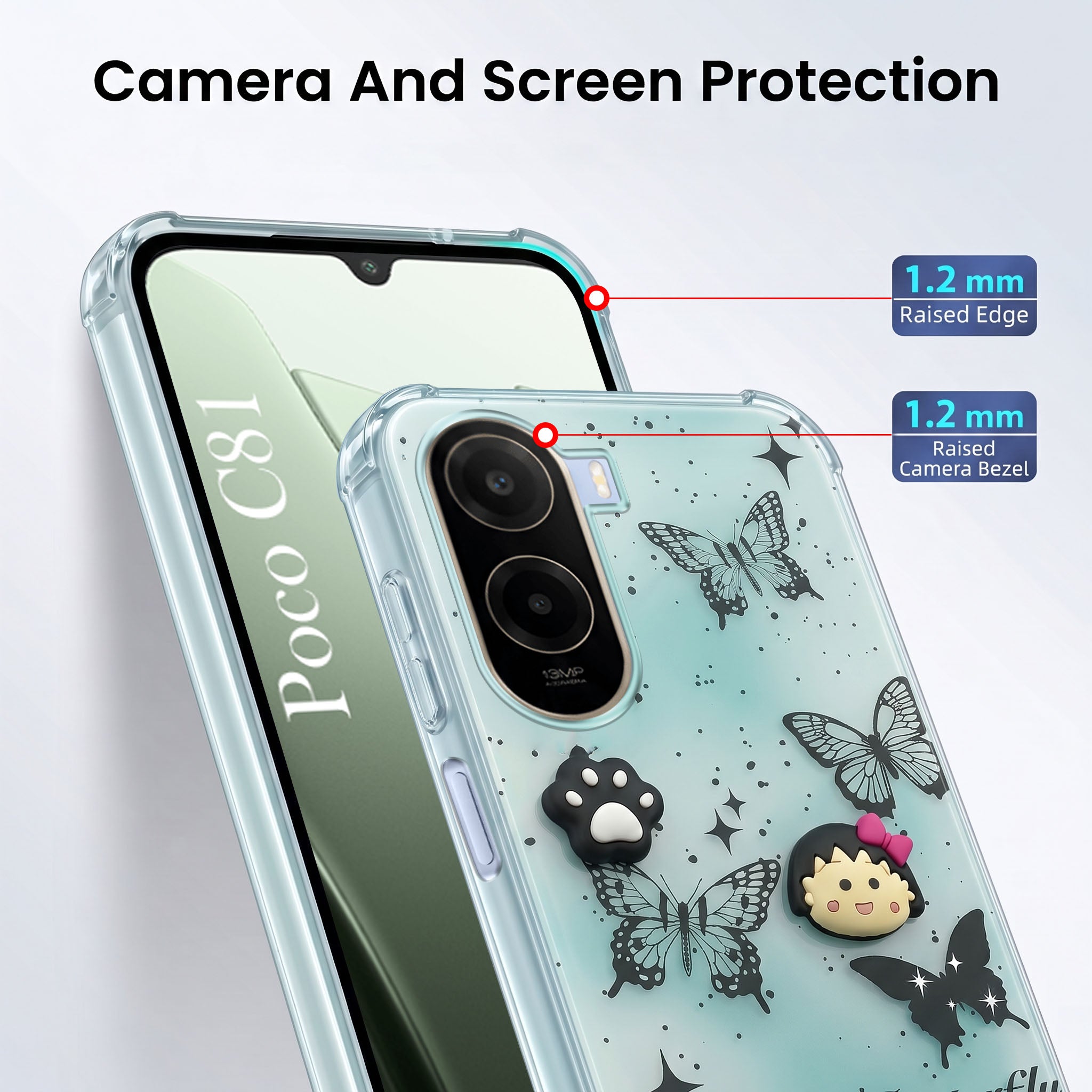 For Poco C81 5G Back Cover Case (3D Cute Cartoons | Hard Back Side Soft | Matte Premium Finish | HD Printing)