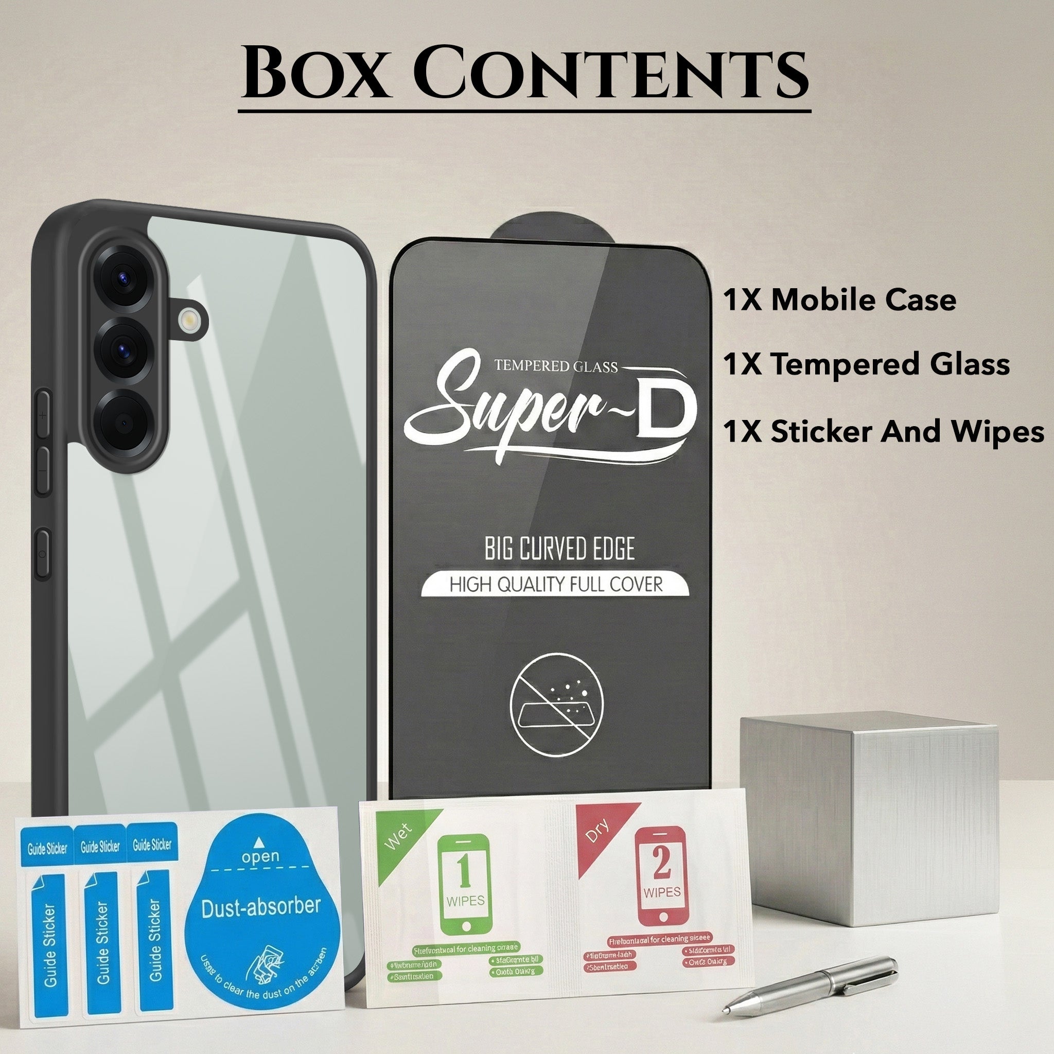 For Samsung Galaxy A56 Combo with Back Cover and 9H Tempered Glass (Lifetime Anti-Yellow | Crystal Clear Shockproof | Oleophobic Coating Screen Glass)