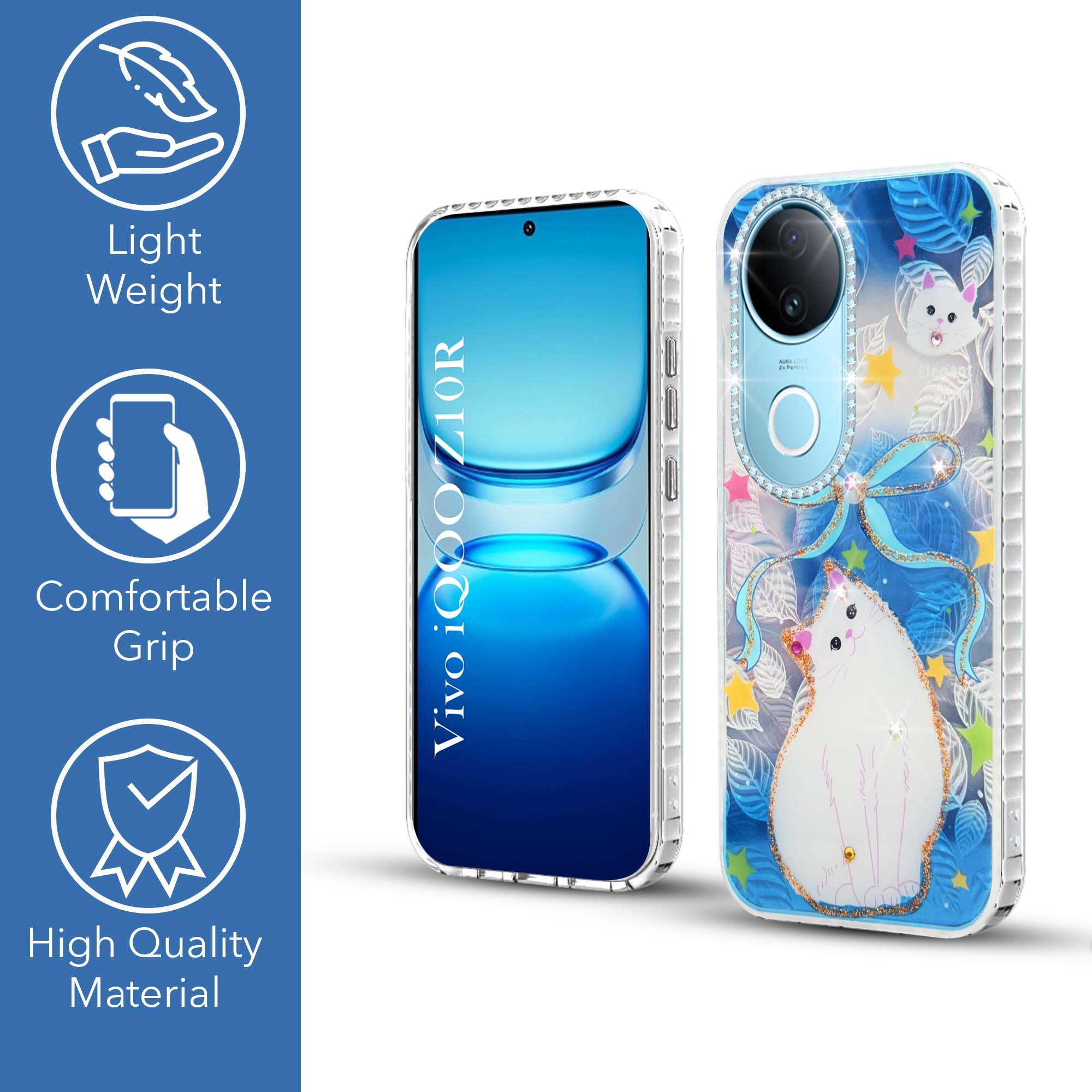 For Vivo iQOO Z10R Back Cover Case (Luxury Floral Glitter Cute Butterfly | Diamond Studded Camera Bump | Girls & Women Design)