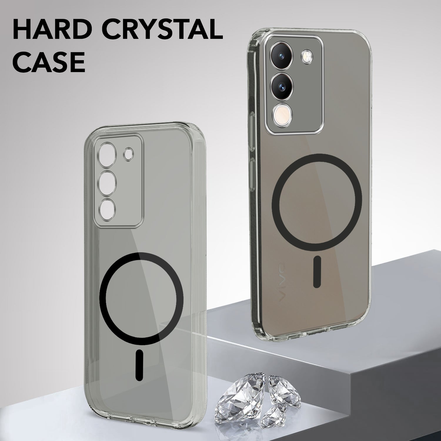 For Vivo Y200 Back Cover Case Lifetime Anti-Yellow MagSafe Compatible Clear (Sleek Hard Crystal | Shockproof and Camera Protection)