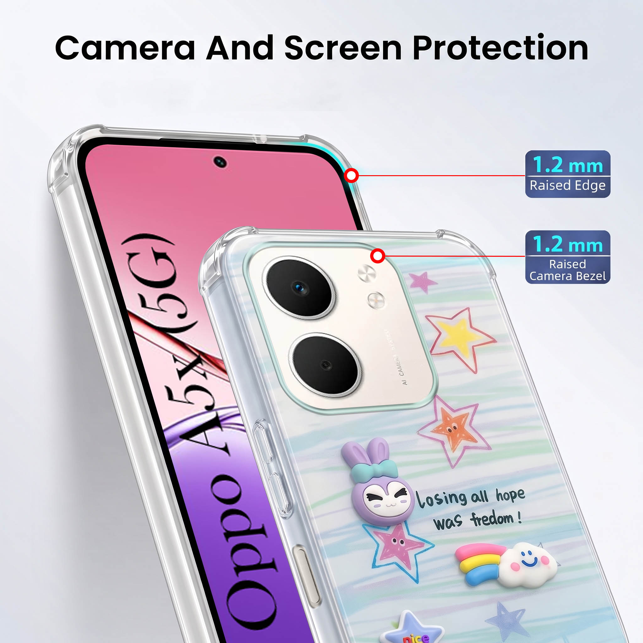 For Oppo A5X Back Cover Case (3D Cute Cartoons | Hard Back Side Soft | Matte Premium Finish | HD Printing)