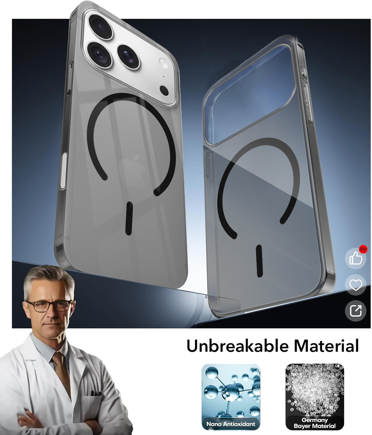 For Apple iPhone 18 Pro Back Cover Case Crystal Anti Yellow (MagSafe Wireless Charging Support |Camera Protection Bump)