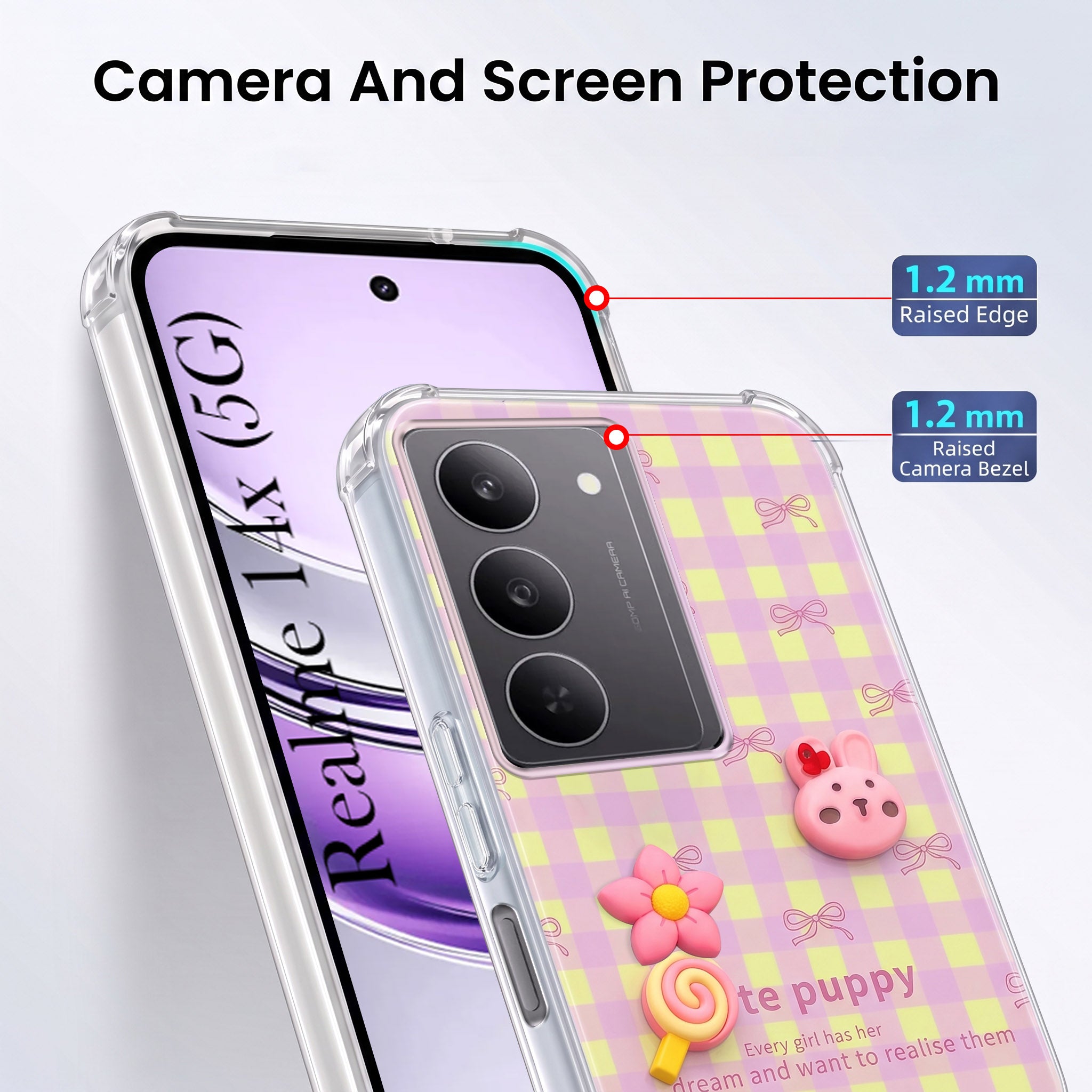 For Realme 14X Back Cover Case (3D Cute Cartoons | Hard Back Side Soft | Matte Premium Finish | HD Printing)