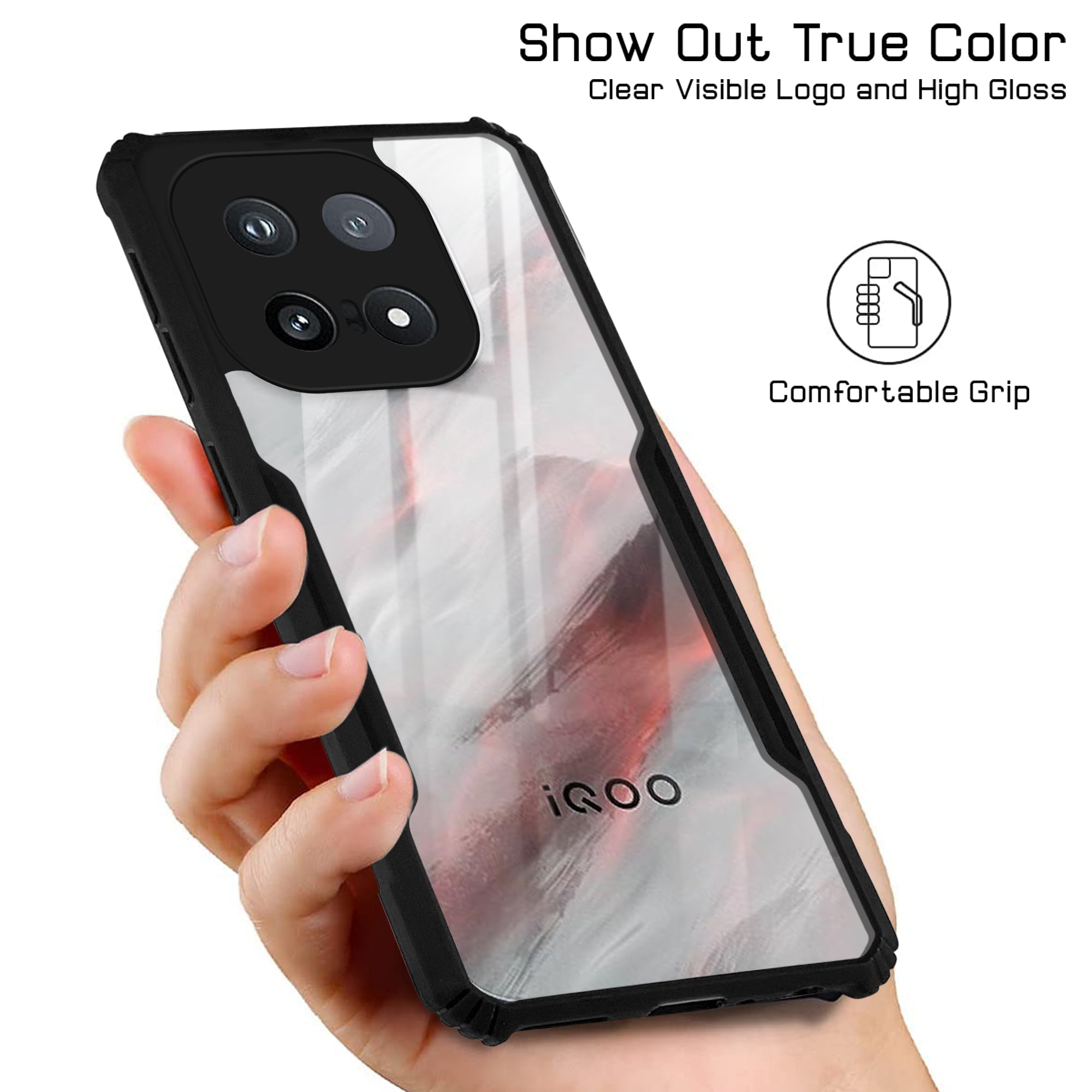 For Vivo iQOO 15 5G Back Cover Case Hybrid (Shockproof with Polycarbonate Clear Panel | Professional Black)