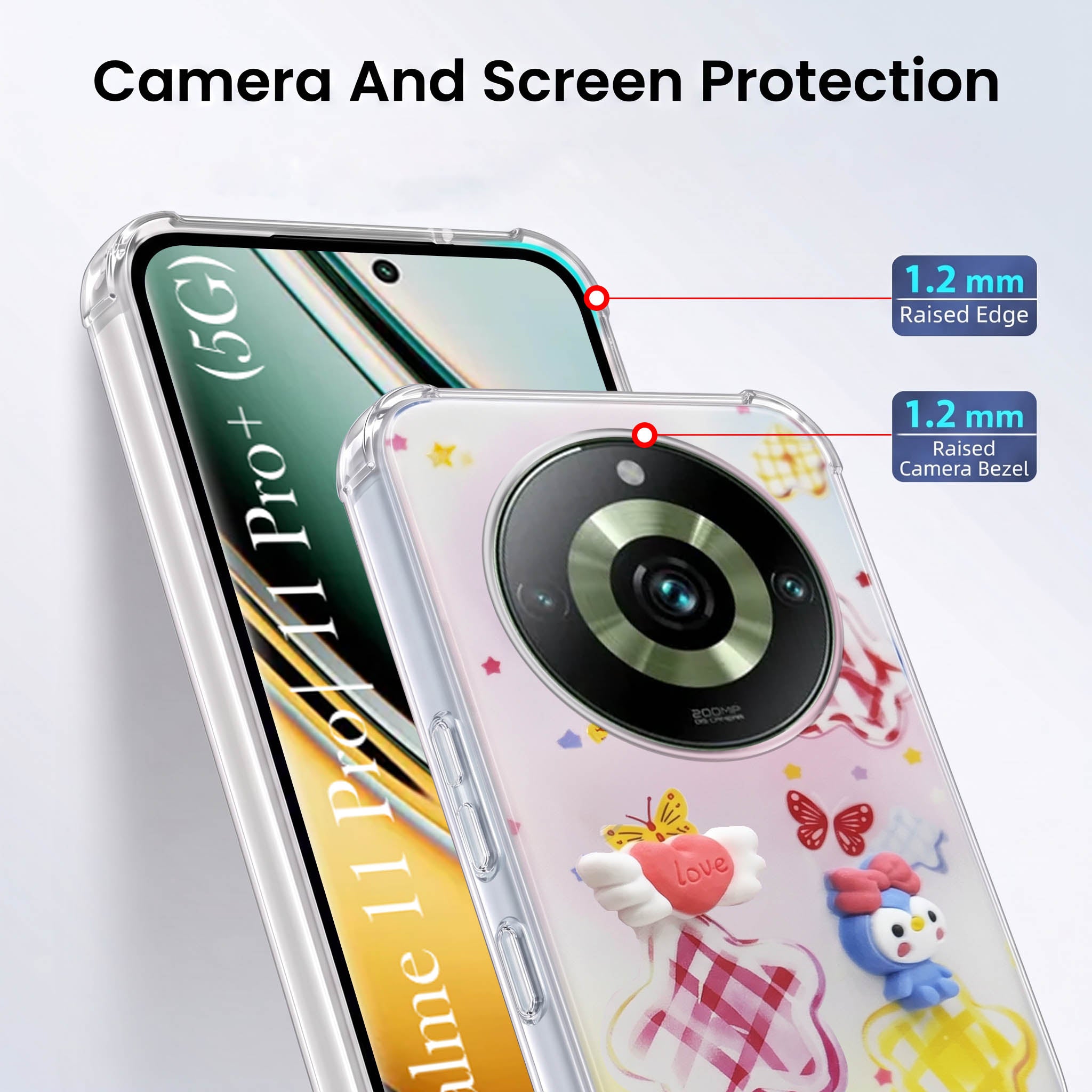 For Realme 11 Pro 5G | Realme 11 Pro Plus 5G Back Cover Case (3D Cute Cartoons | Hard Back Side Soft | Matte Premium Finish | HD Printing)