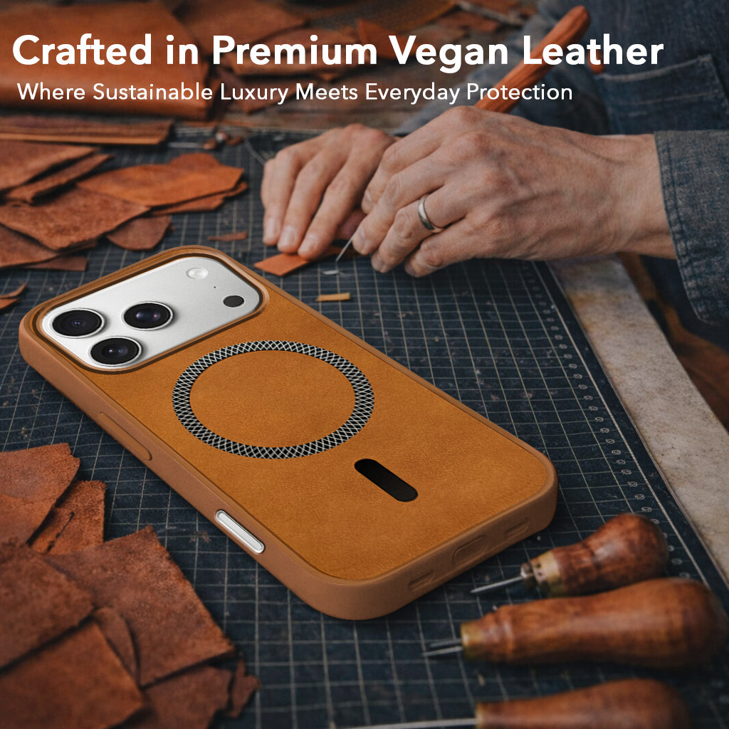 For Apple iPhone 17 Pro Back Cover Case Leather Finish (MagSafe Compatible Wireless Charging | Soft Touch | Camera Bump Protection)