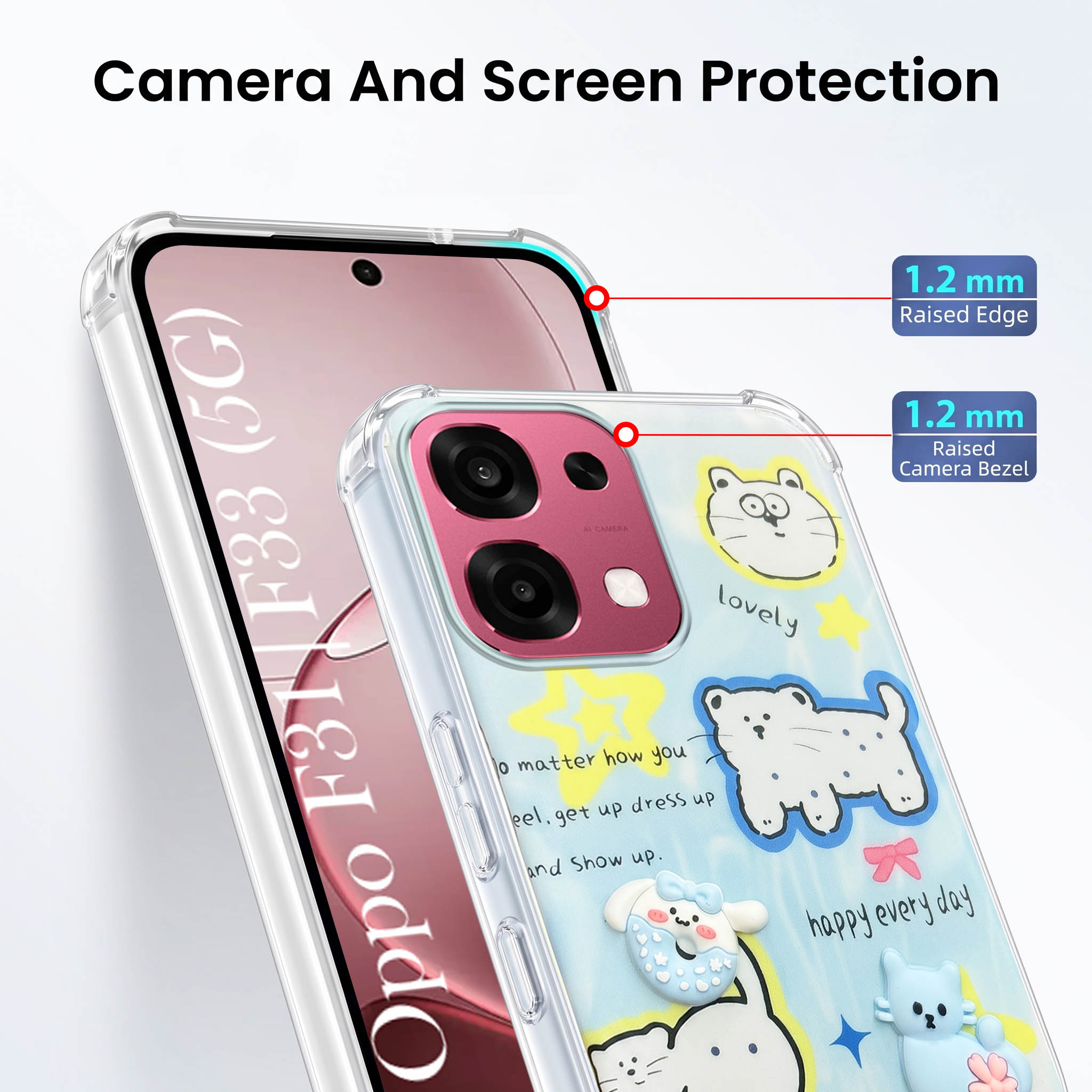 For Oppo F31 5G | Oppo F33 5G Back Cover Case (3D Cute Cartoons | Hard Back Side Soft | Matte Premium Finish | HD Printing)