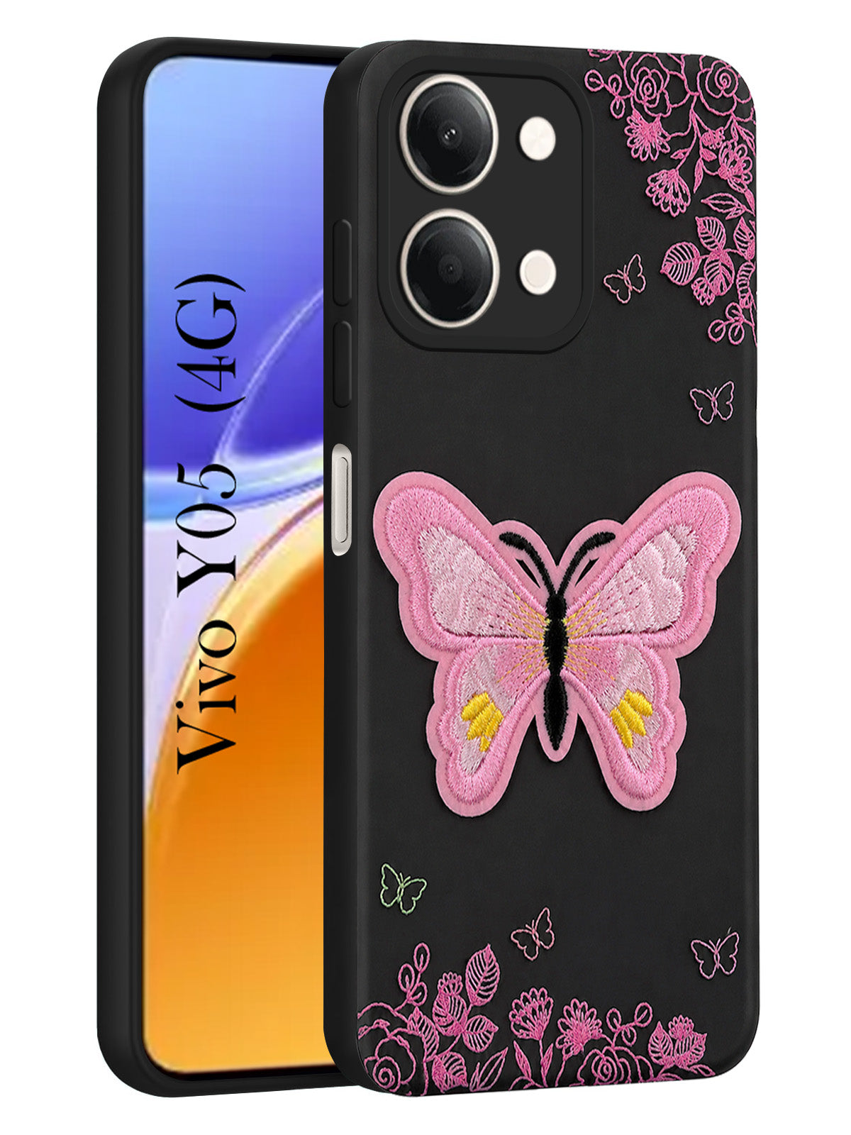 For Vivo Y05 4G Back Cover Case (Soft Butterfly Embroidery | Women Teen Girls | Camera Protection| Matte Silicone)