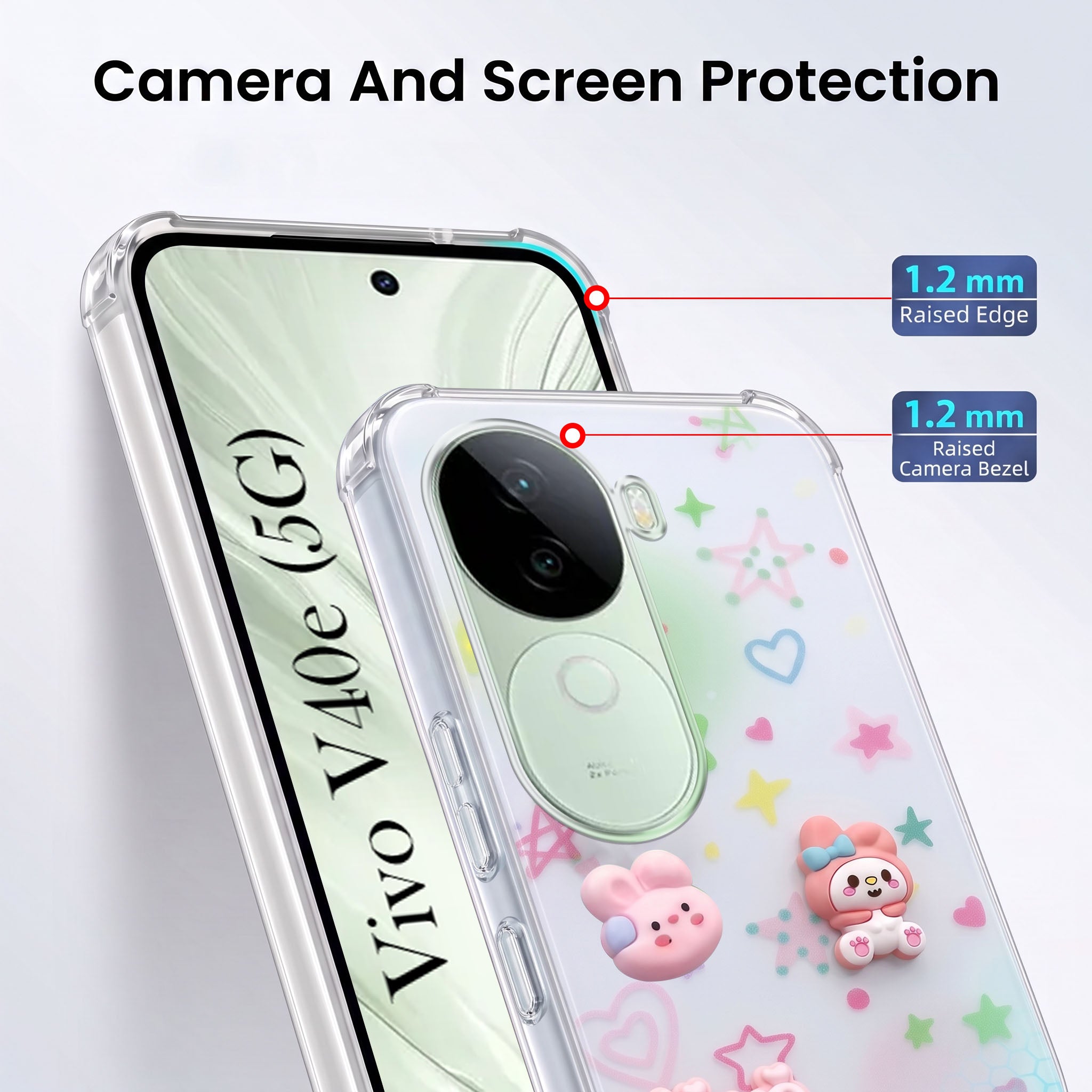 For Vivo V40e Back Cover Case (3D Cute Cartoons | Hard Back Side Soft | Matte Premium Finish | HD Printing)
