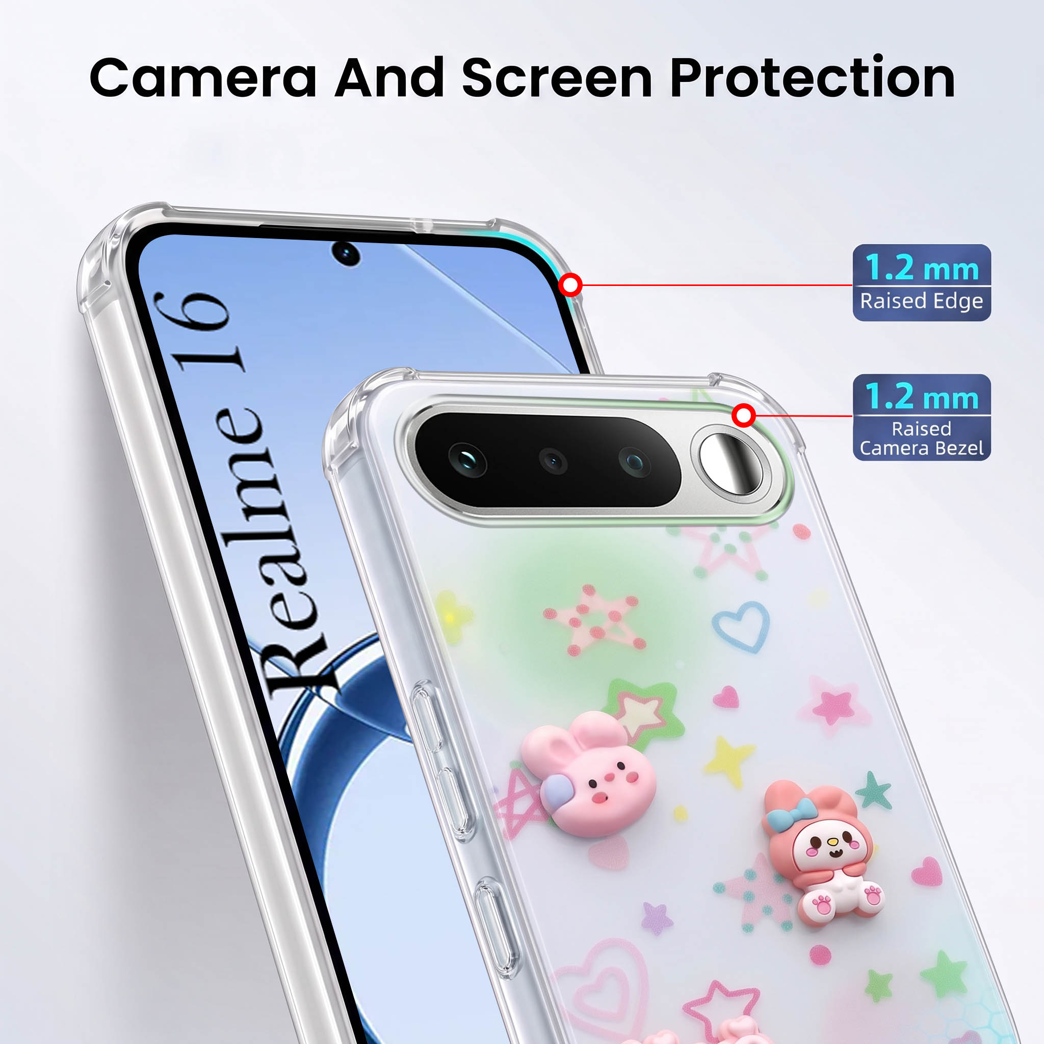 For Realme 16 Back Cover Case (3D Cute Cartoons | Hard Back Side Soft | Matte Premium Finish | HD Printing)