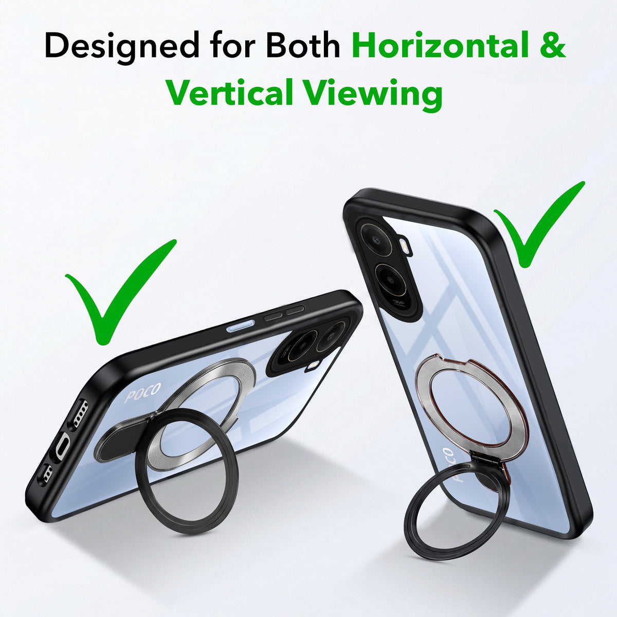 For Poco C81 5G Back Cover Case (Kick Stand Ring Holder | Life time Anti Yellow | Camera Protection)