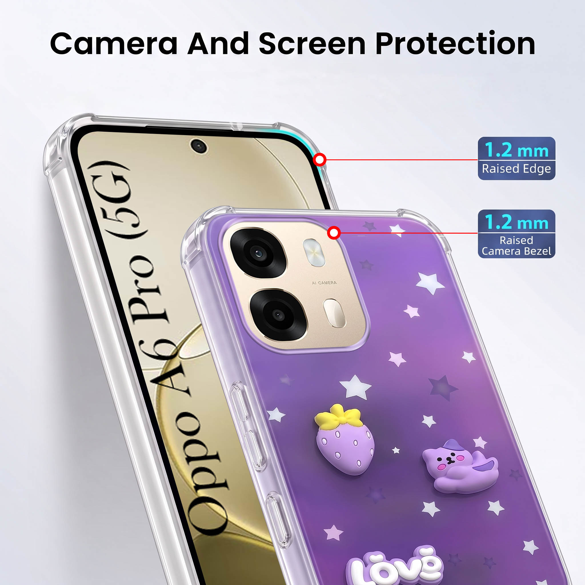 For Oppo A6 Pro Back Cover Case (3D Cute Cartoons | Hard Back Side Soft | Matte Premium Finish | HD Printing)