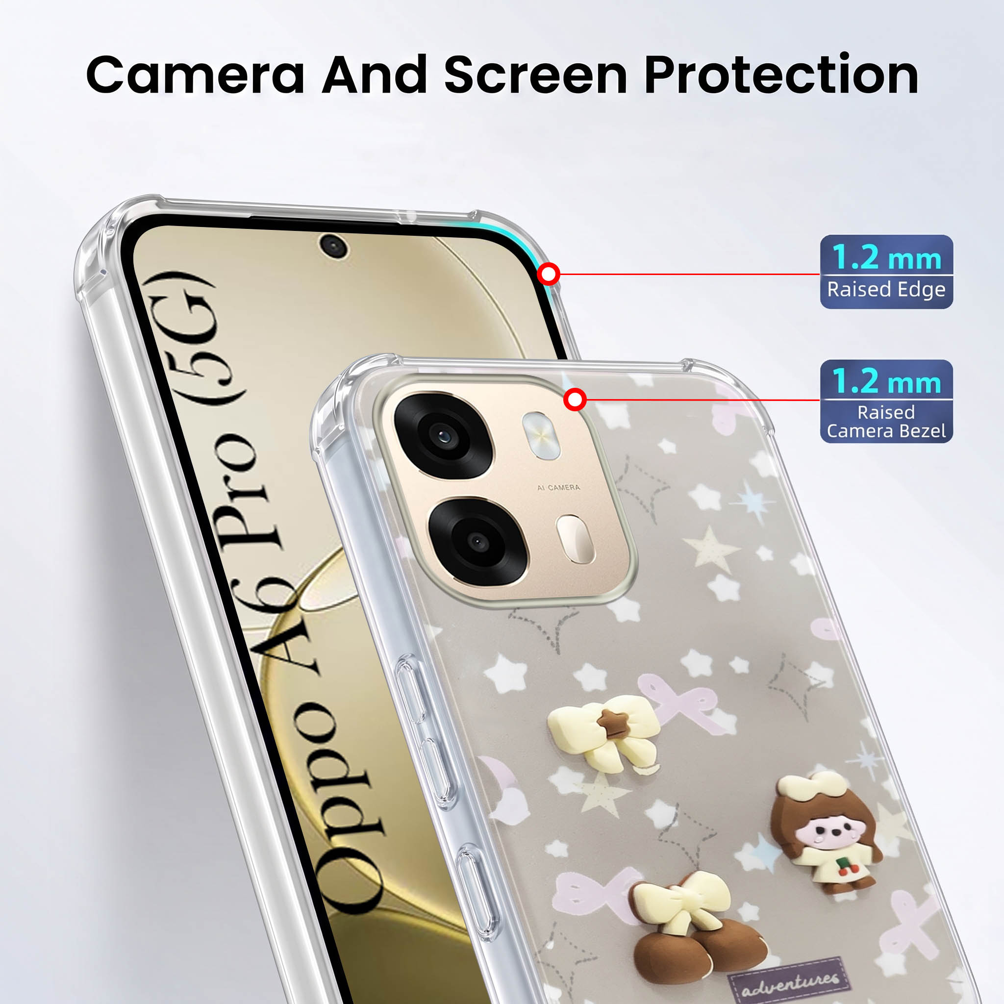 For Oppo A6 Pro Back Cover Case (3D Cute Cartoons | Hard Back Side Soft | Matte Premium Finish | HD Printing)